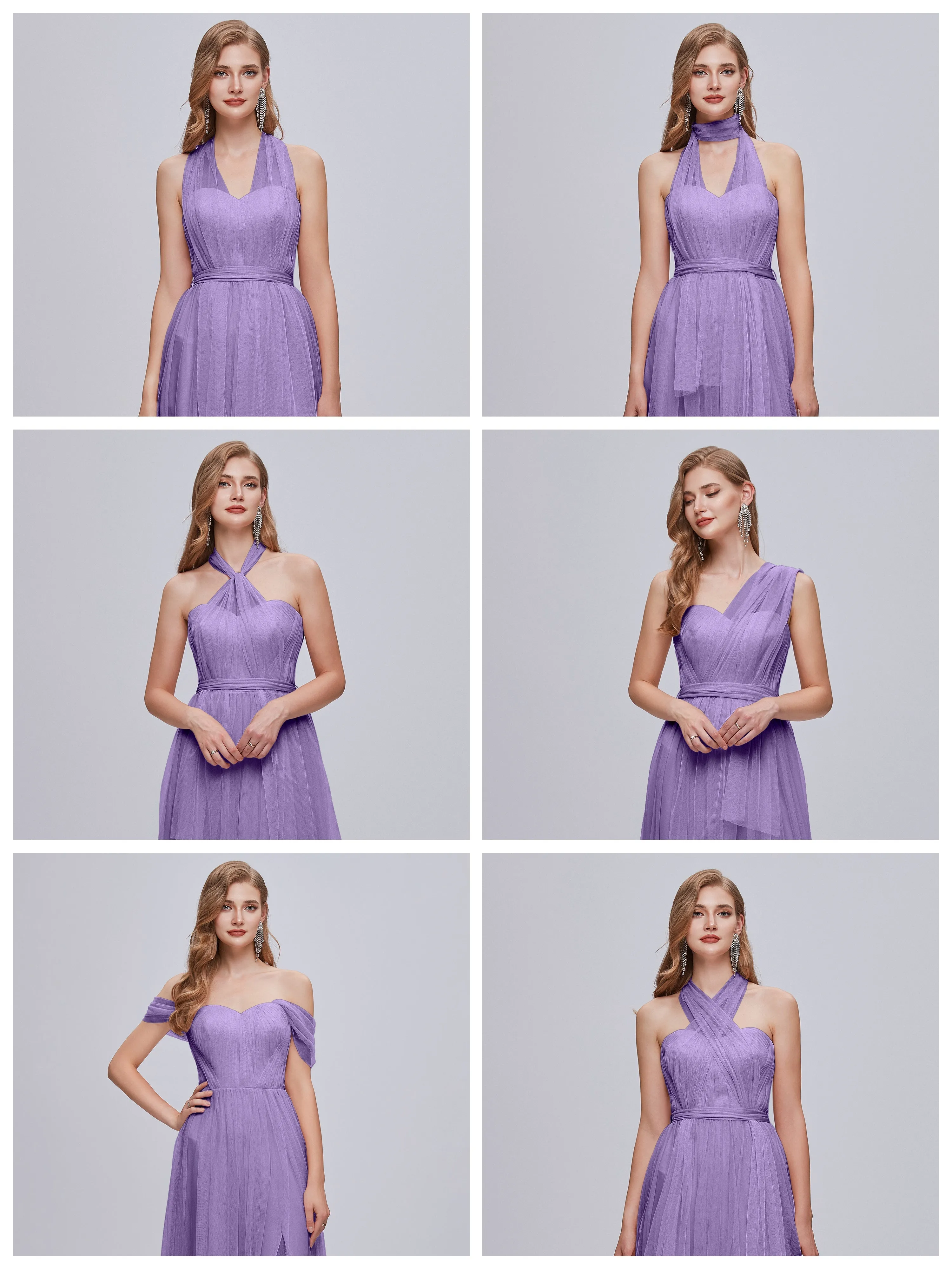 Ayla Split Convertible Chiffon Bridesmaid Dresses With Tulle