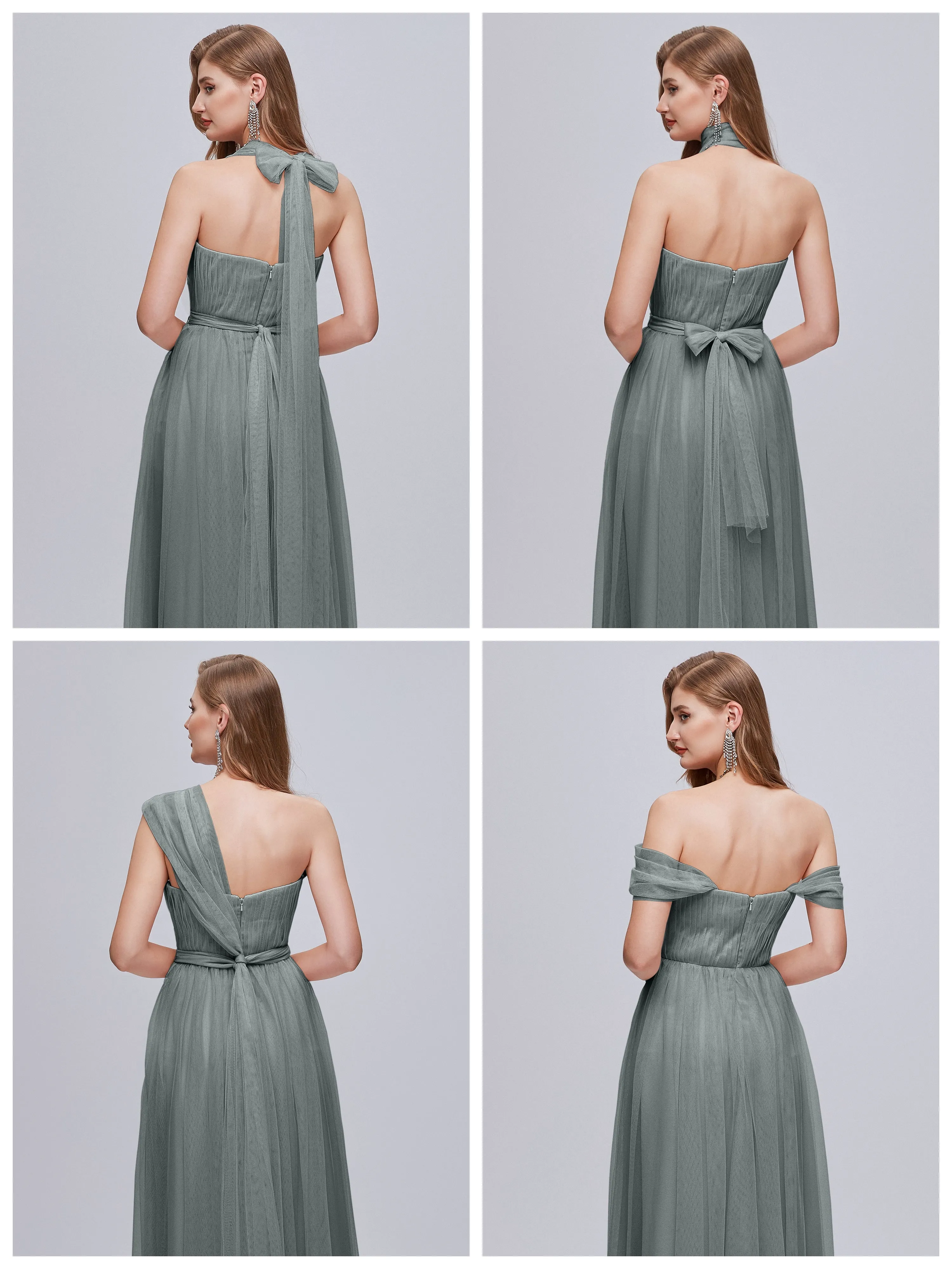 Ayla Split Convertible Chiffon Bridesmaid Dresses With Tulle