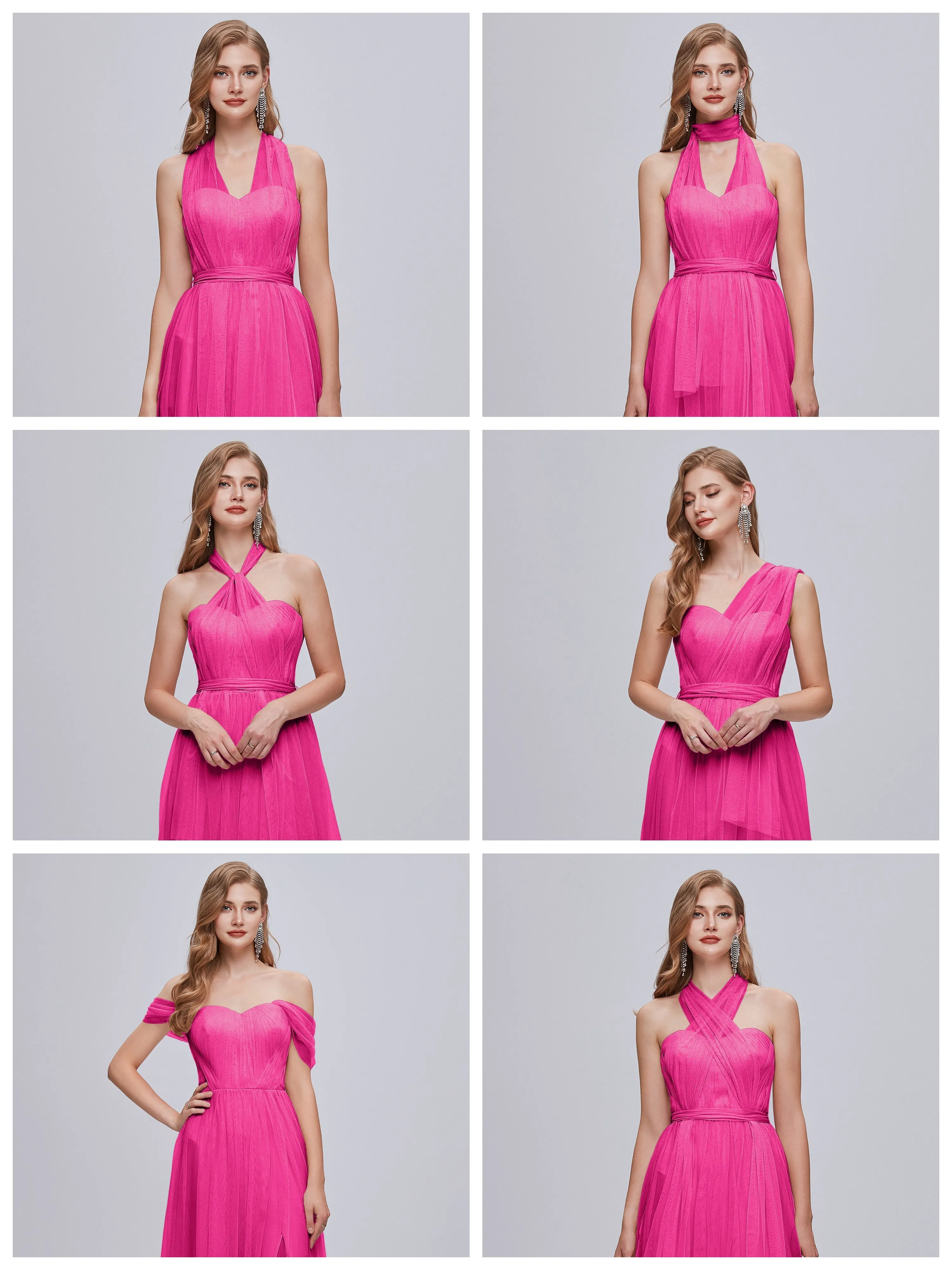Ayla Split Convertible Chiffon Bridesmaid Dresses With Tulle