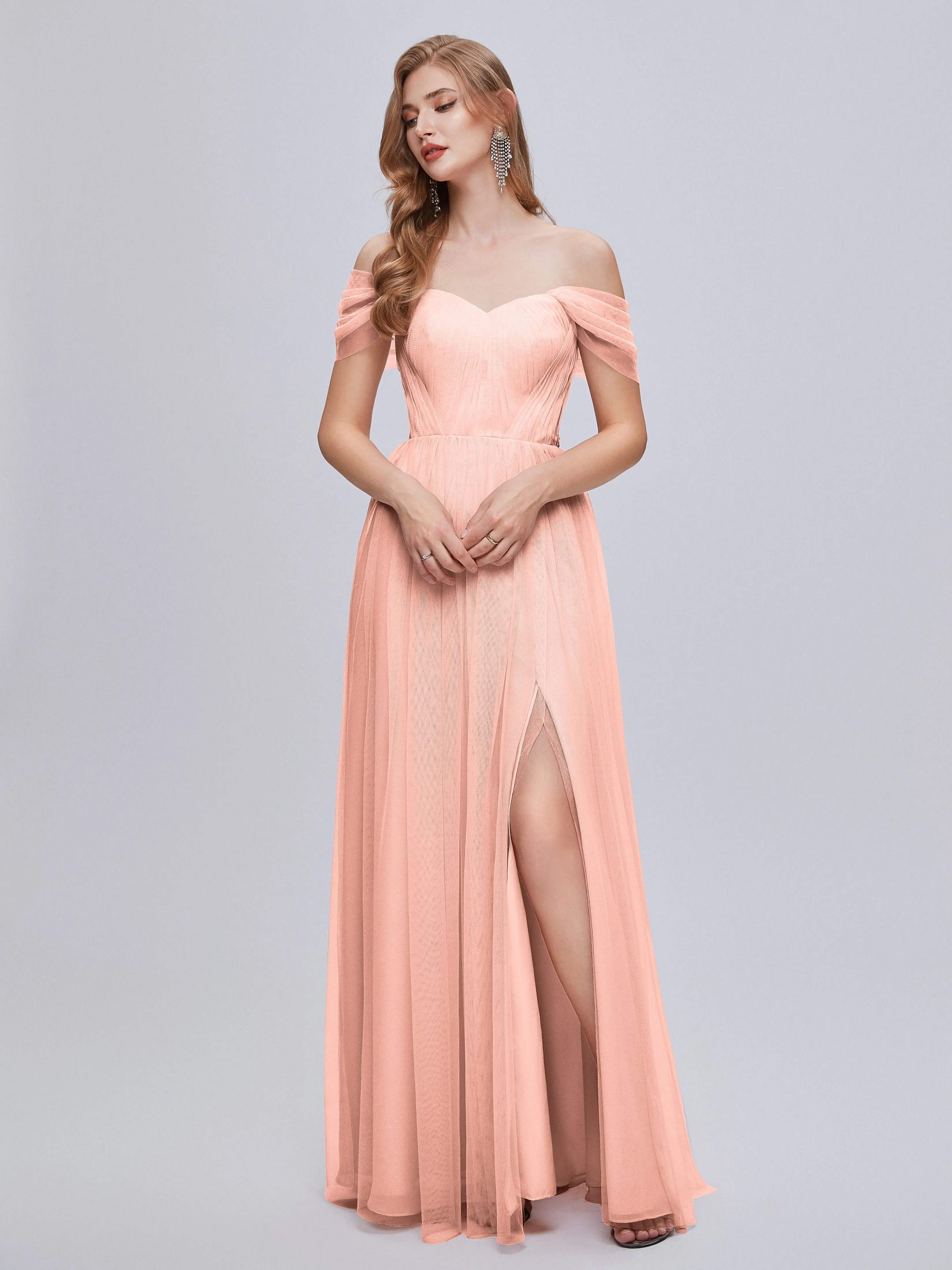 Ayla Split Convertible Chiffon Bridesmaid Dresses With Tulle