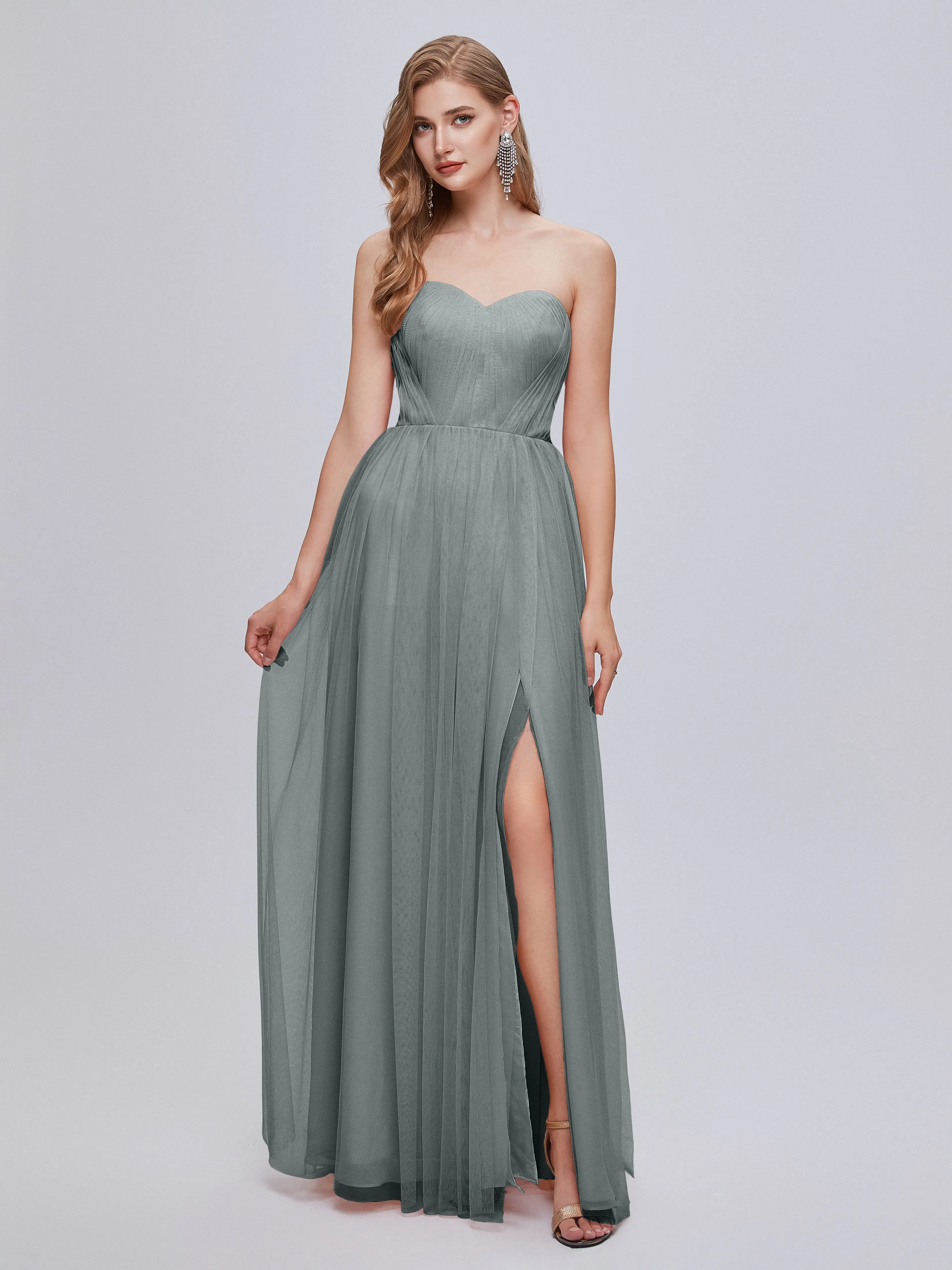 Ayla Split Convertible Chiffon Bridesmaid Dresses With Tulle