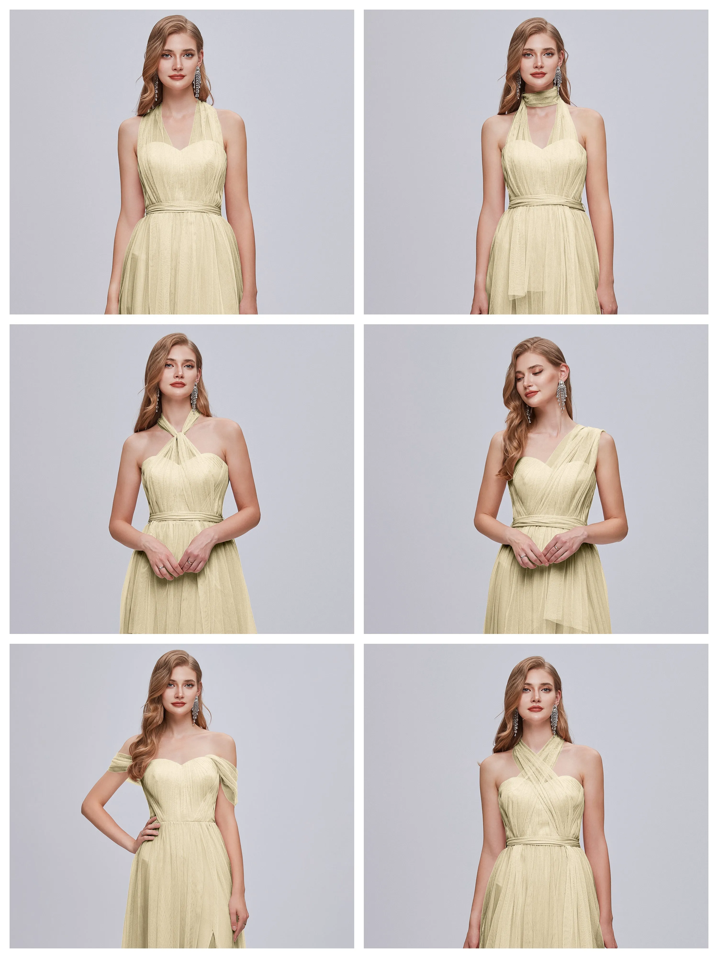 Ayla Split Convertible Chiffon Bridesmaid Dresses With Tulle