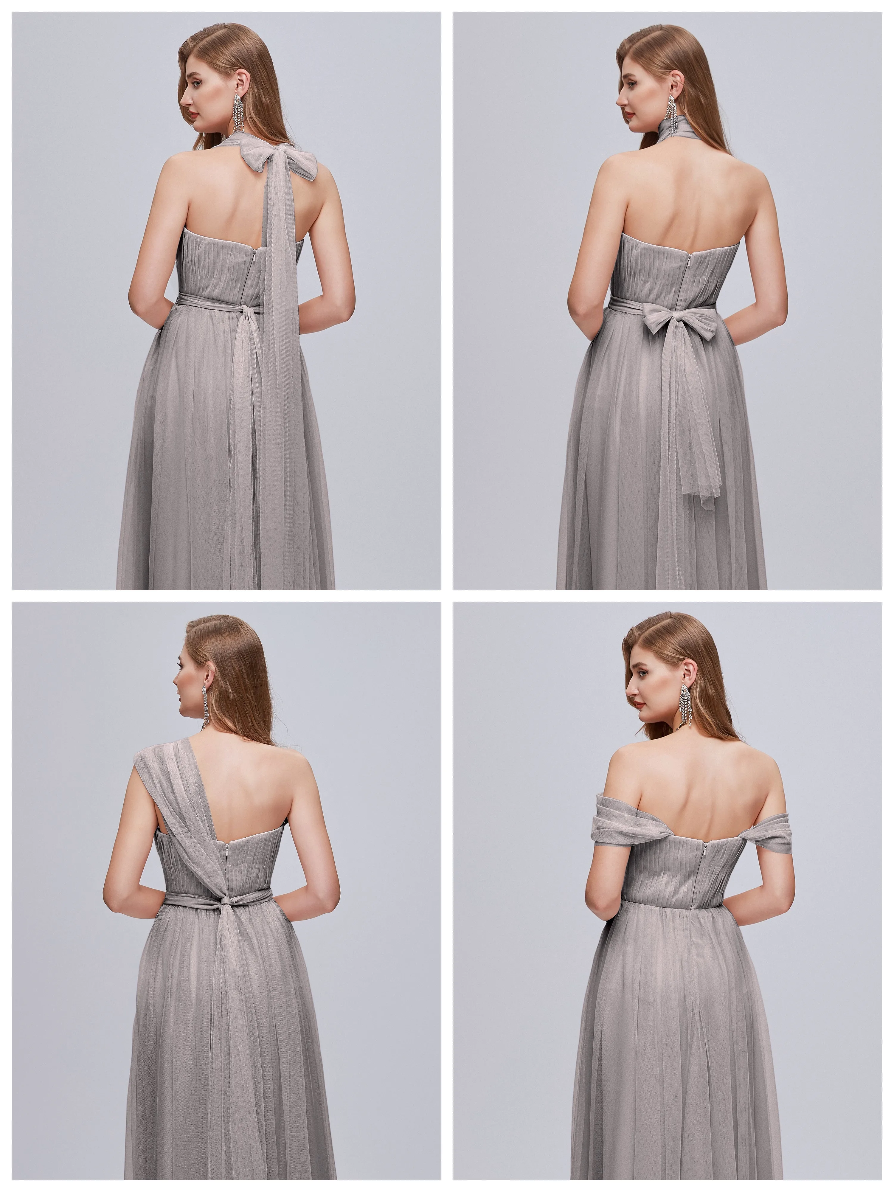Ayla Split Convertible Chiffon Bridesmaid Dresses With Tulle