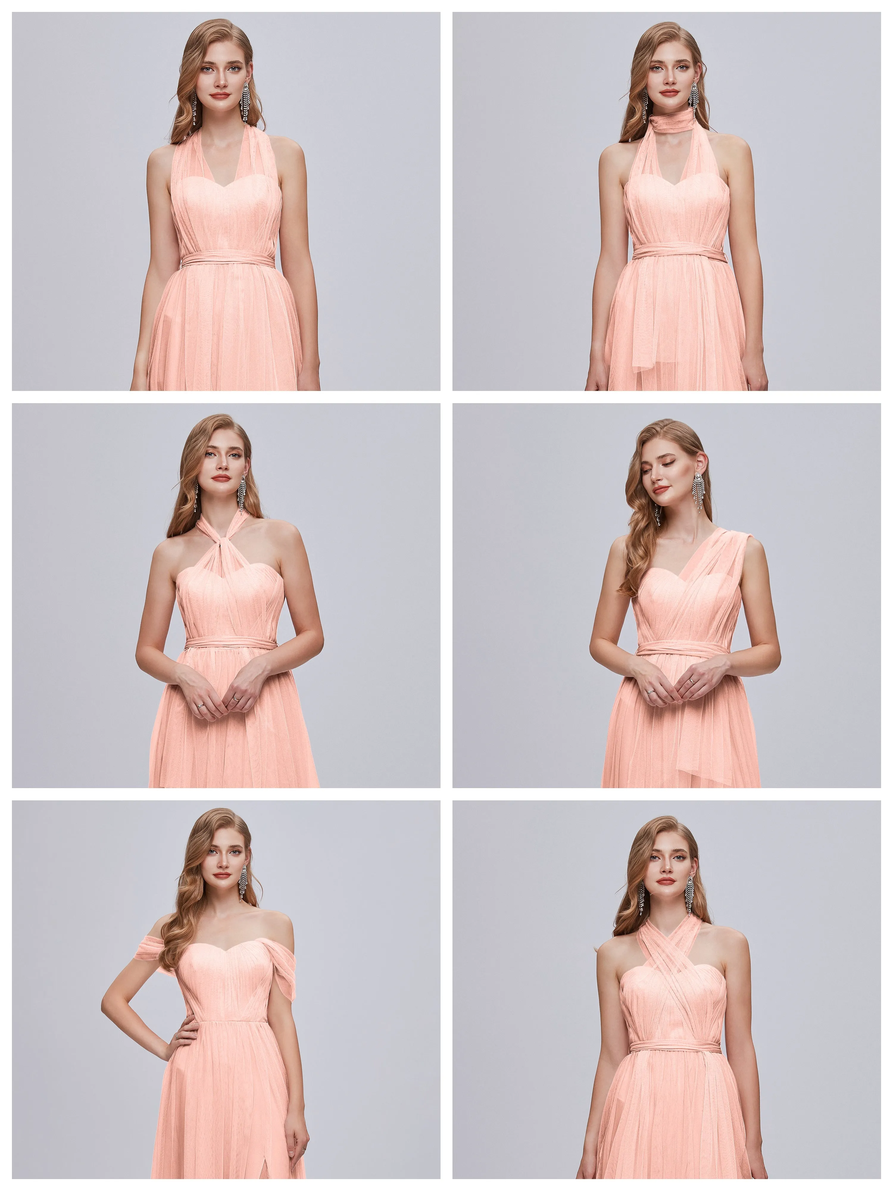 Ayla Split Convertible Chiffon Bridesmaid Dresses With Tulle