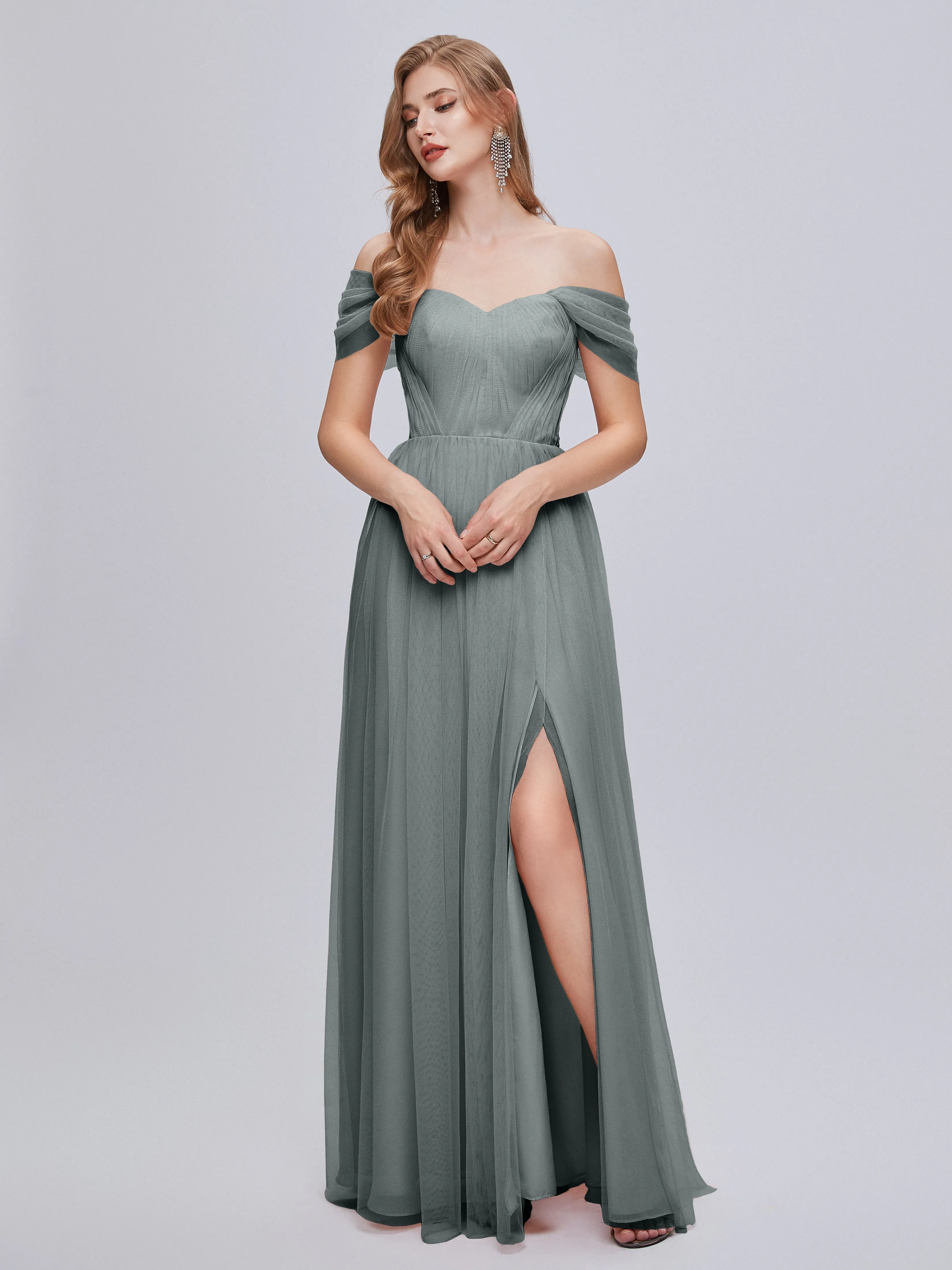 Ayla Split Convertible Chiffon Bridesmaid Dresses With Tulle