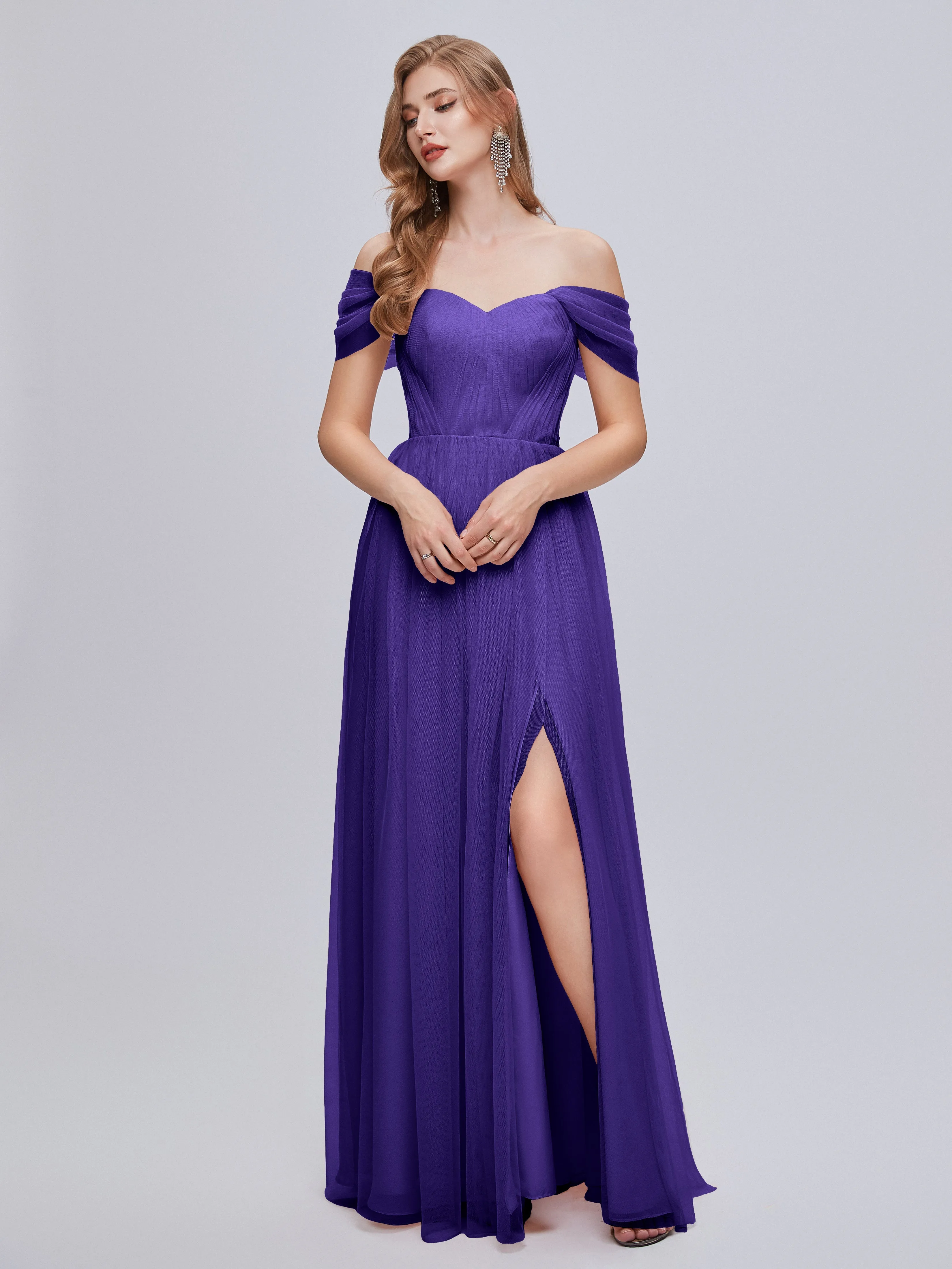 Ayla Split Convertible Chiffon Bridesmaid Dresses With Tulle