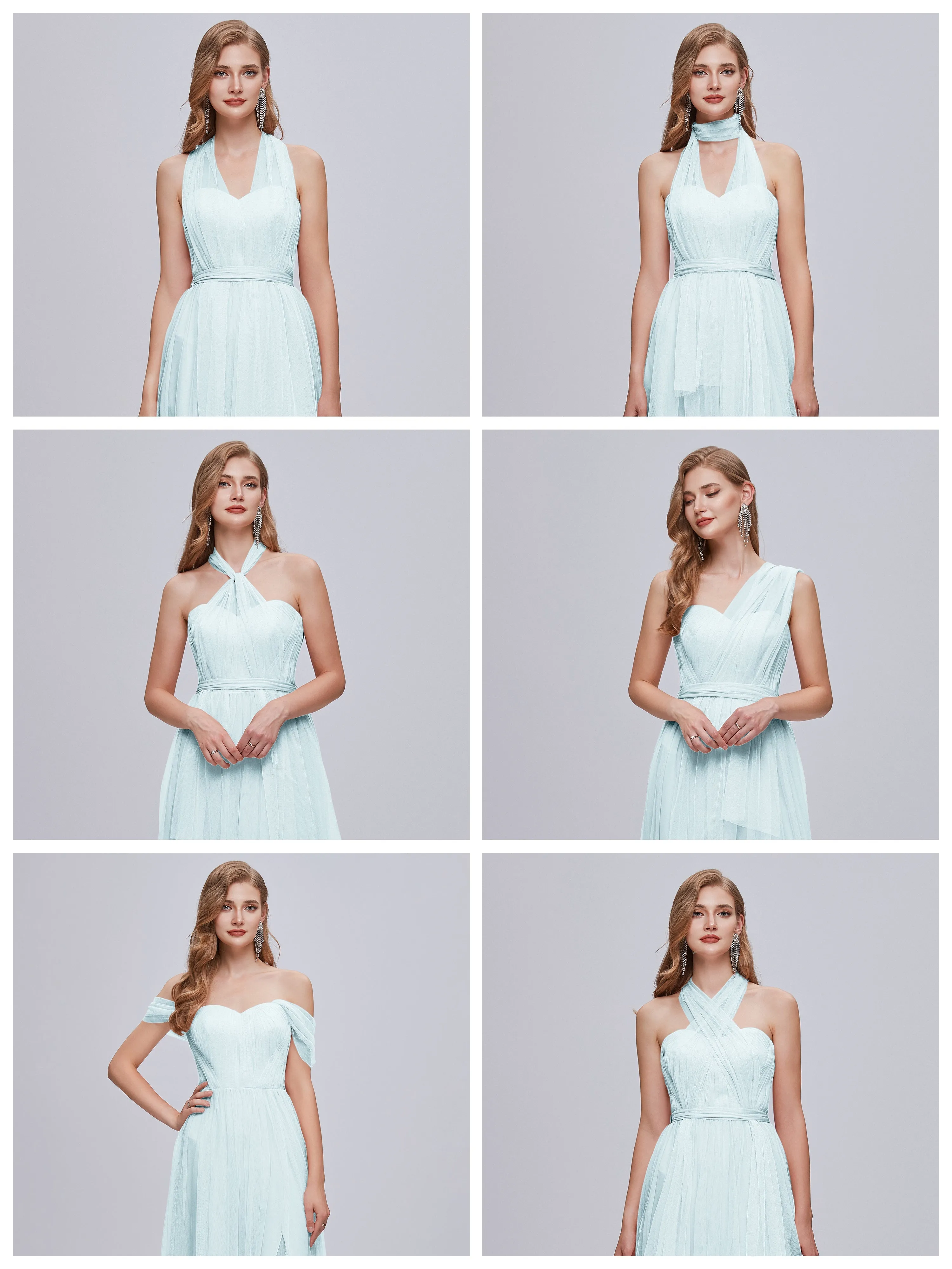 Ayla Split Convertible Chiffon Bridesmaid Dresses With Tulle