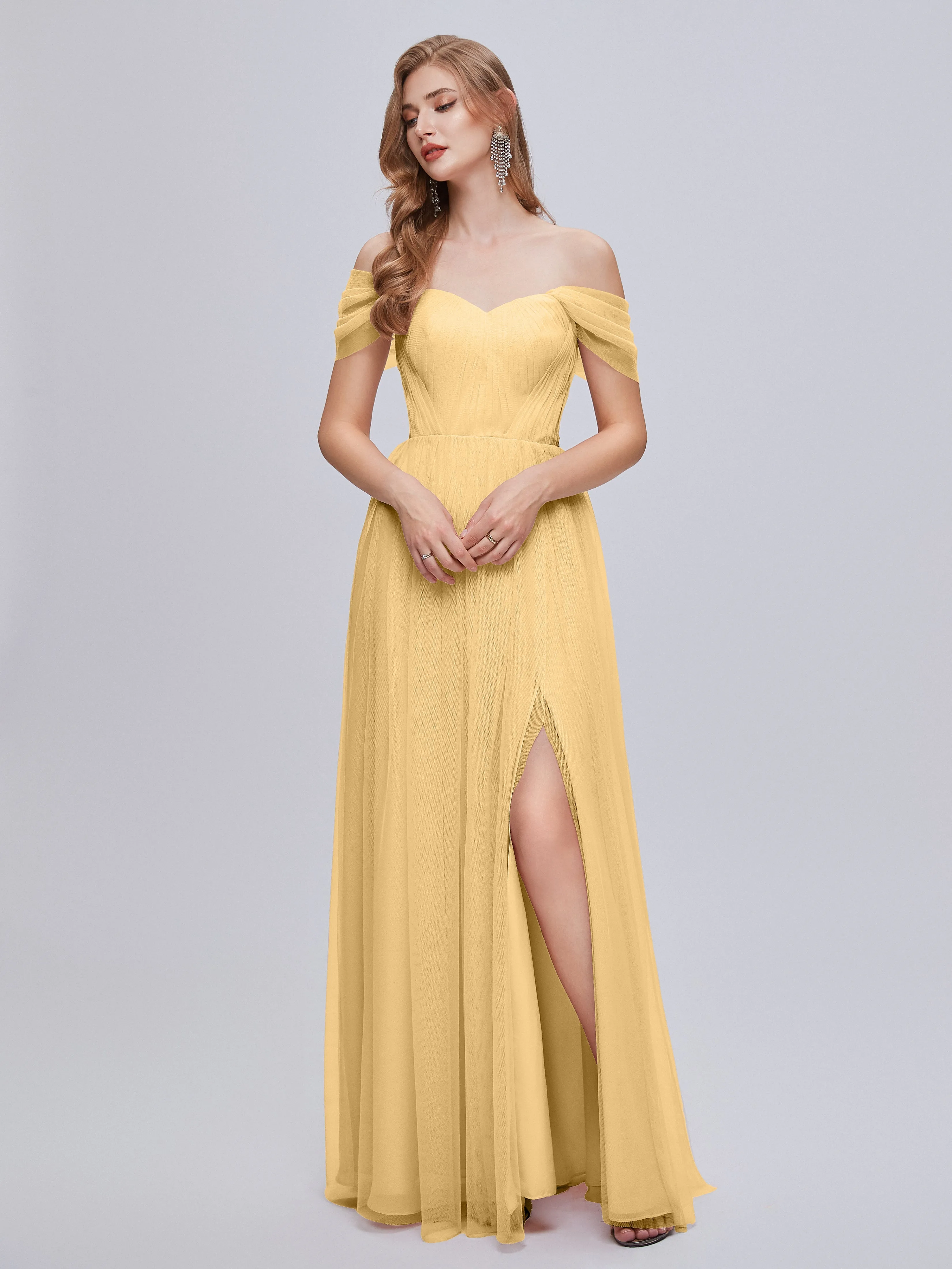 Ayla Split Convertible Chiffon Bridesmaid Dresses With Tulle