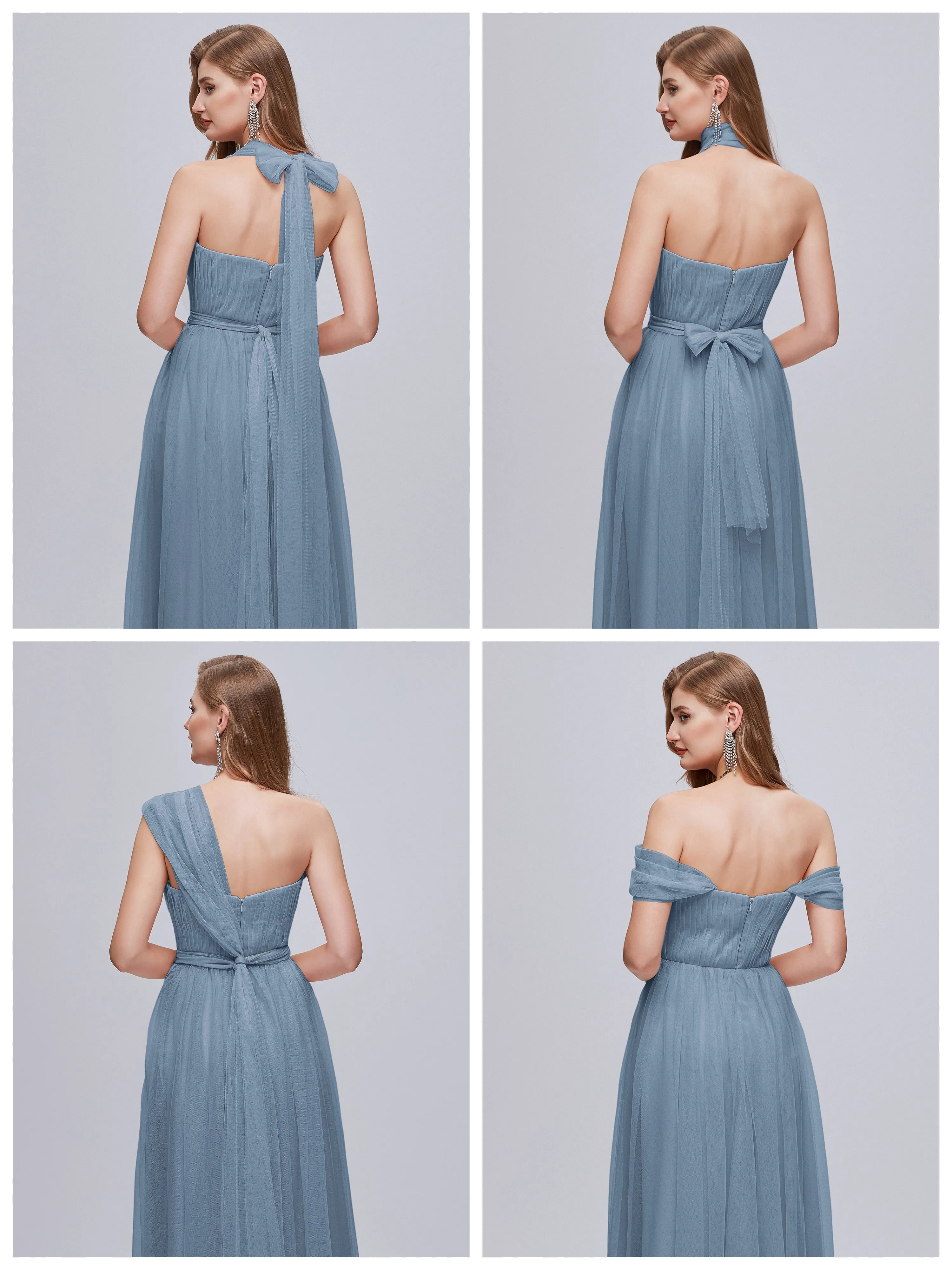 Ayla Split Convertible Chiffon Bridesmaid Dresses With Tulle