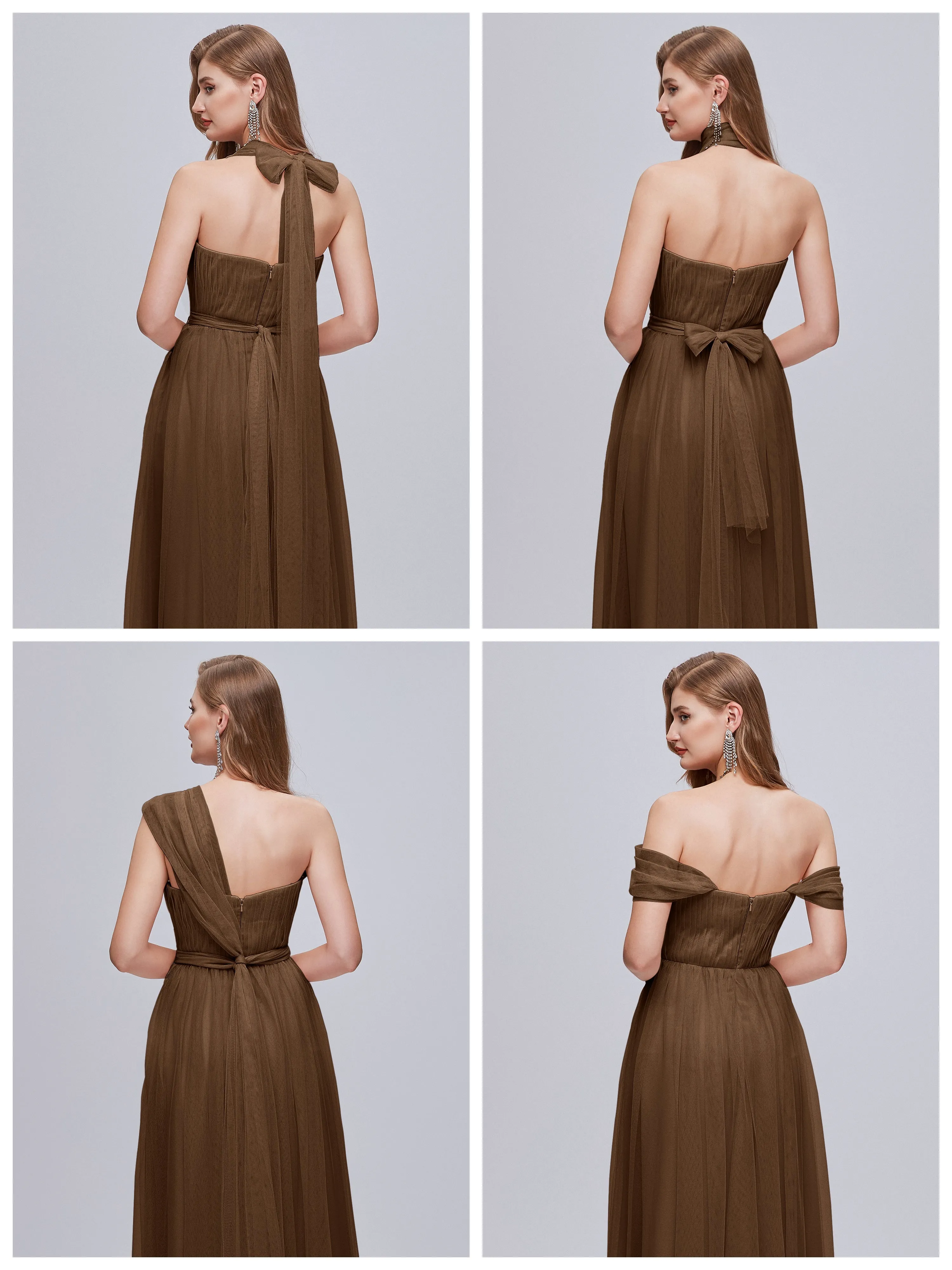 Ayla Split Convertible Chiffon Bridesmaid Dresses With Tulle