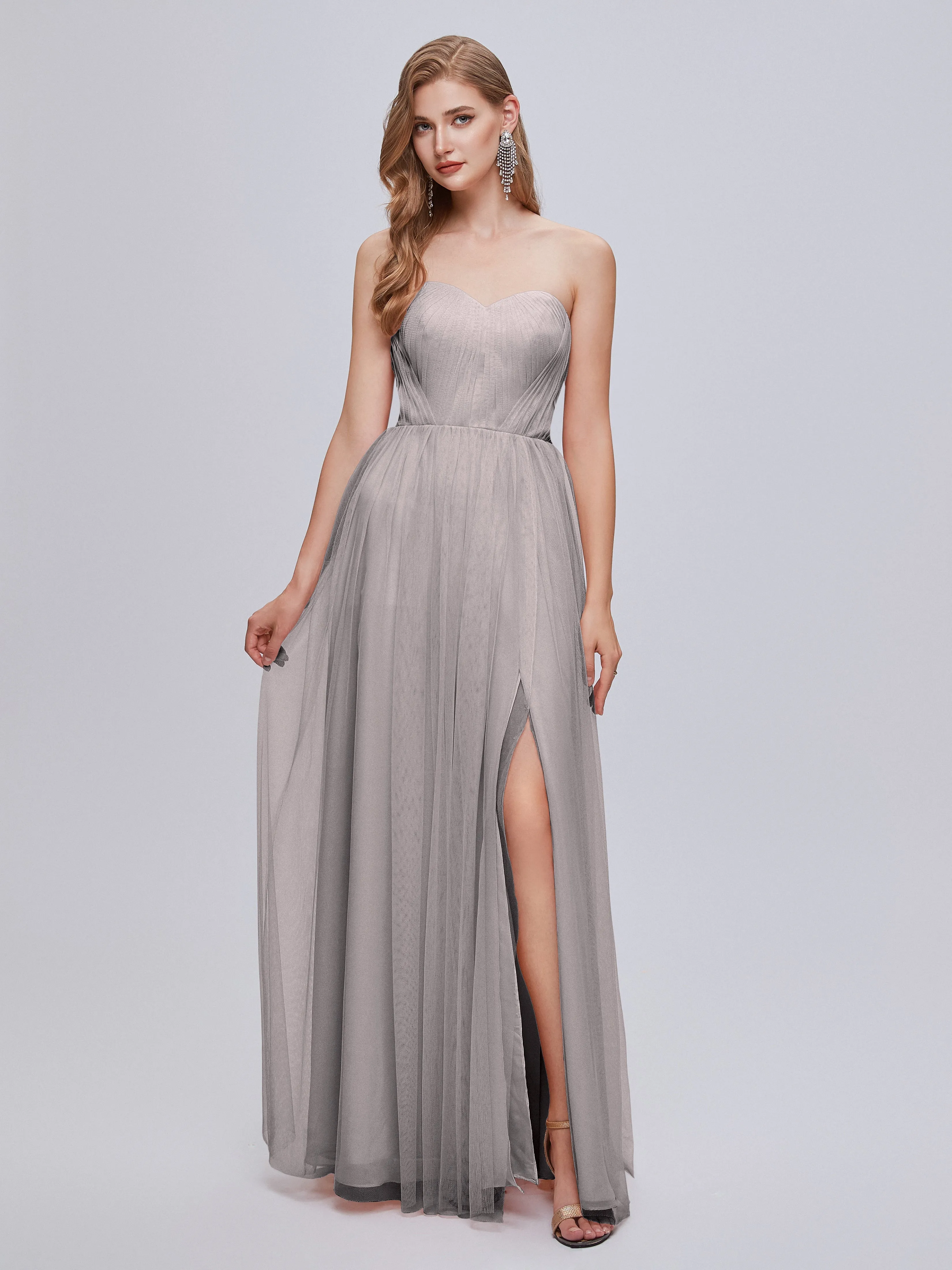 Ayla Split Convertible Chiffon Bridesmaid Dresses With Tulle