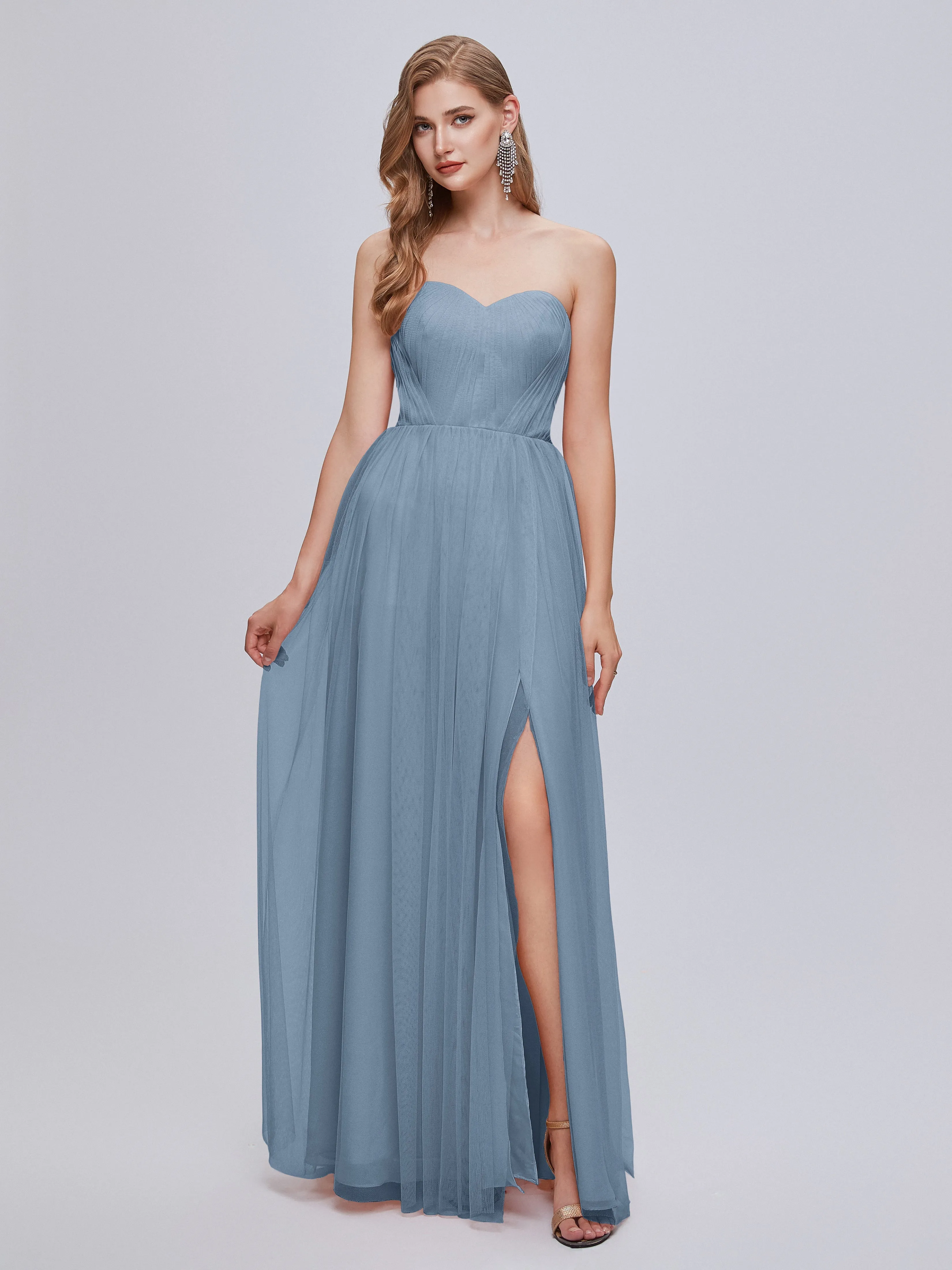 Ayla Split Convertible Chiffon Bridesmaid Dresses With Tulle
