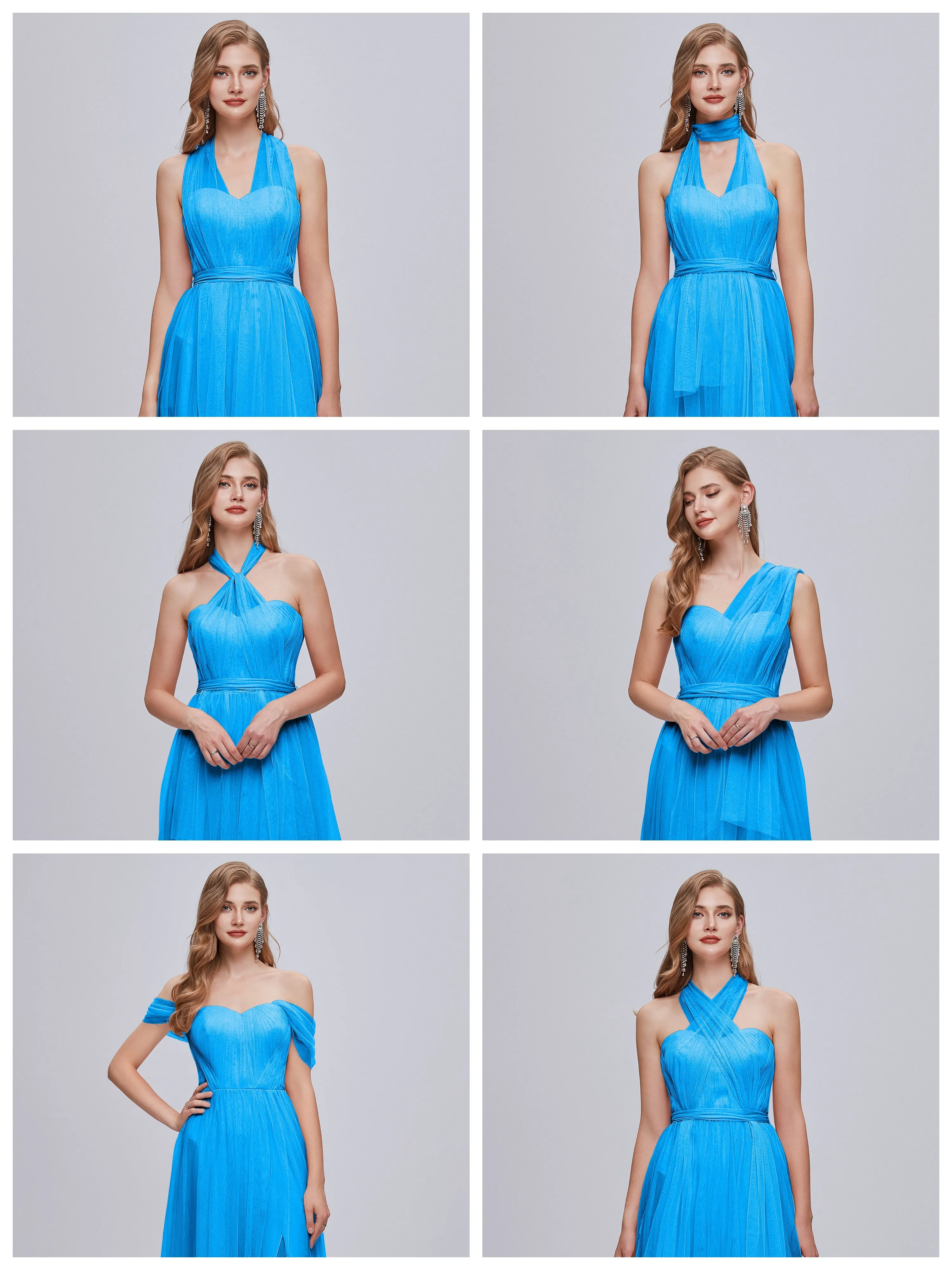 Ayla Split Convertible Chiffon Bridesmaid Dresses With Tulle