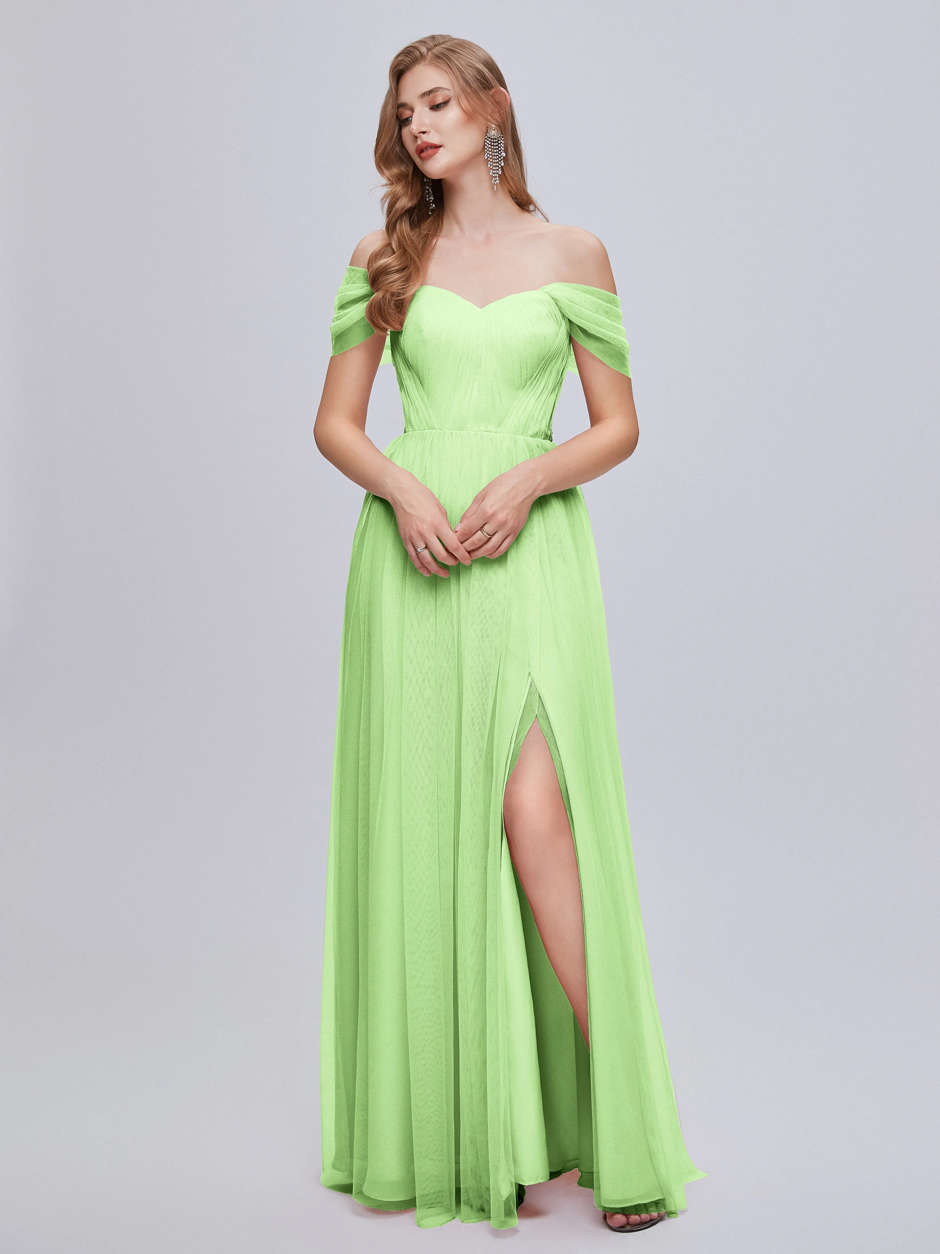 Ayla Split Convertible Chiffon Bridesmaid Dresses With Tulle