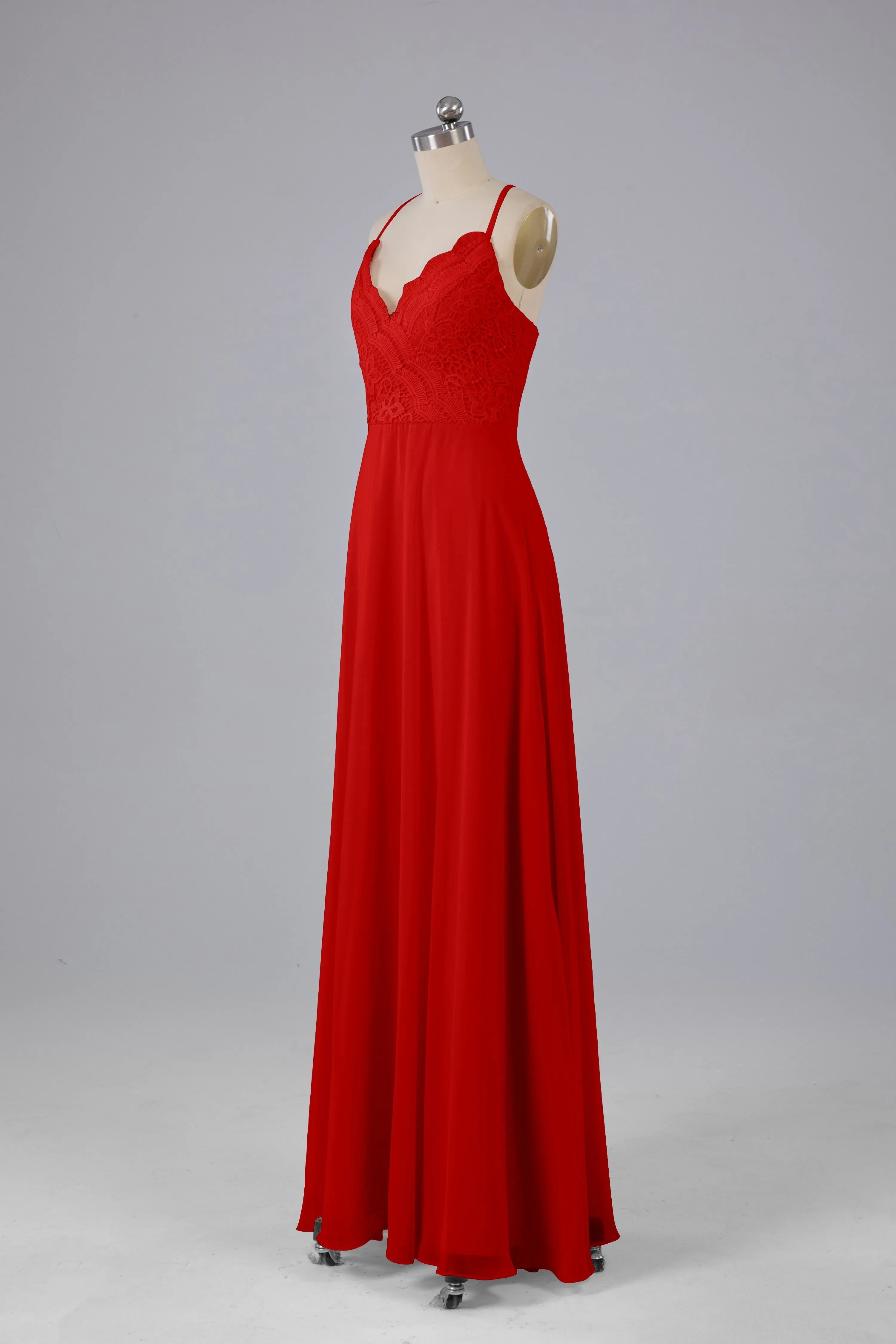 Backless Spaghetti Straps Lace Bridesmaid Dresses