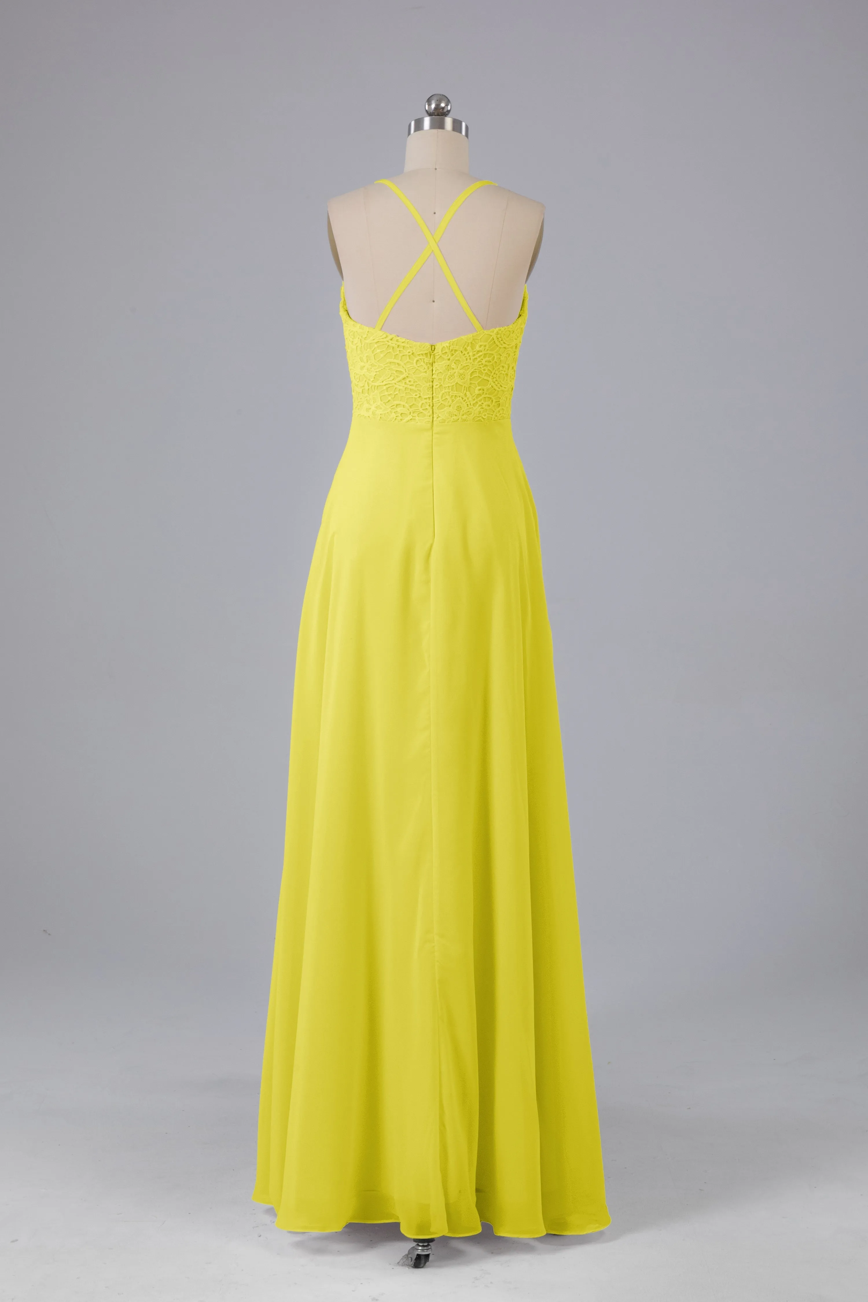 Backless Spaghetti Straps Lace Bridesmaid Dresses