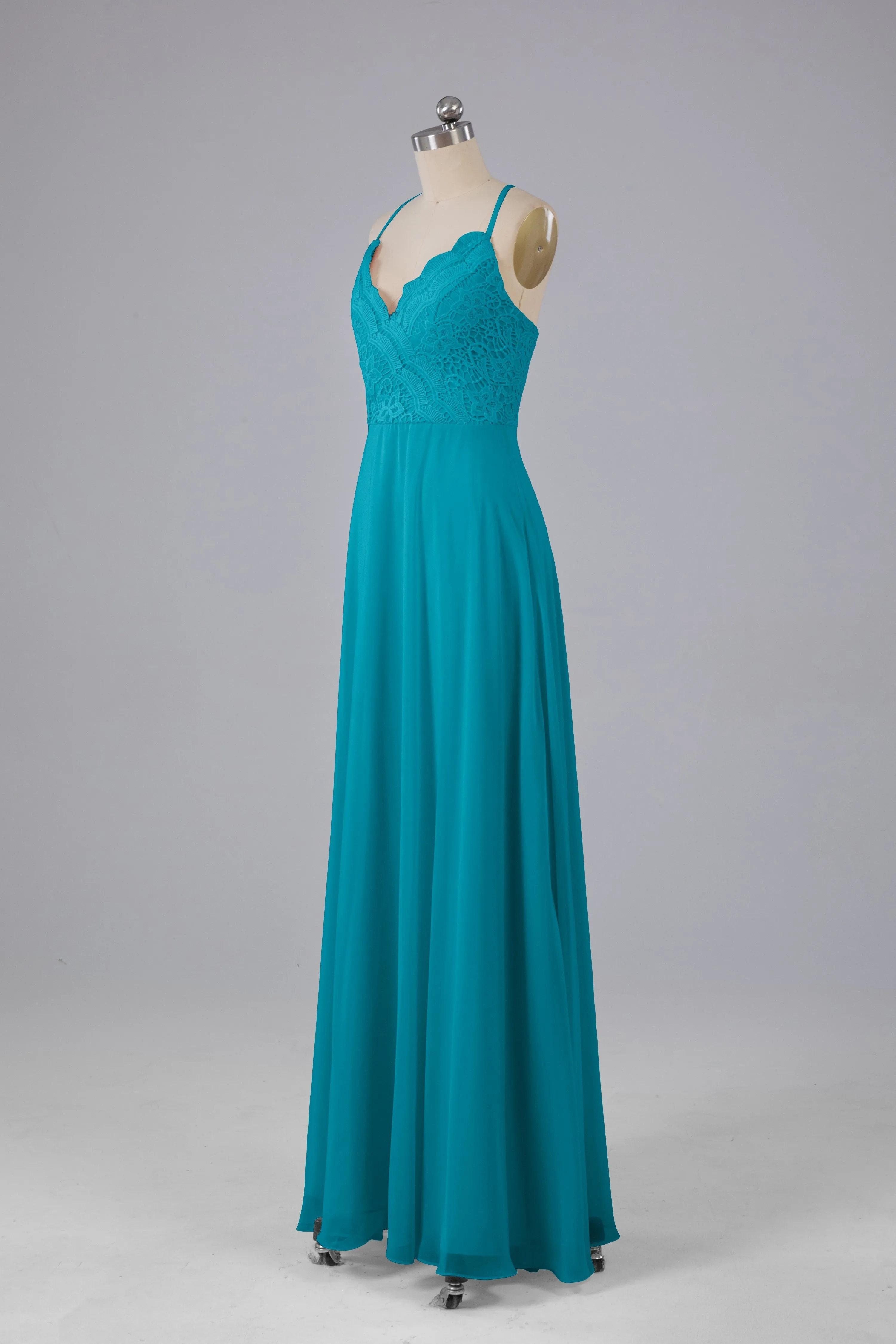 Backless Spaghetti Straps Lace Bridesmaid Dresses