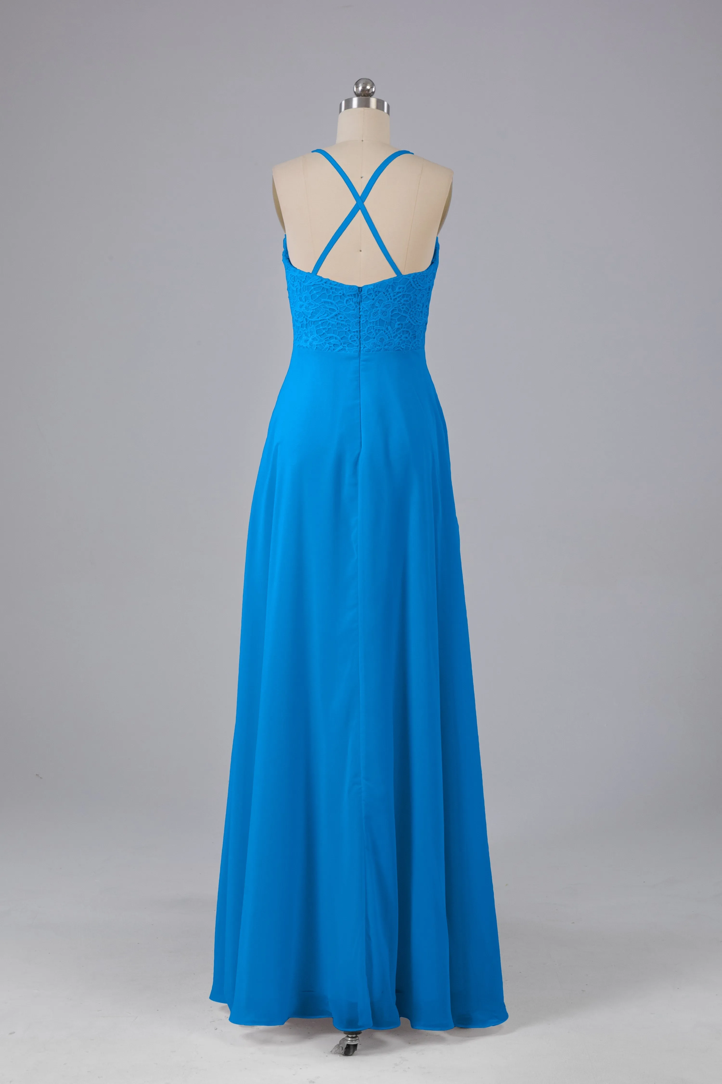 Backless Spaghetti Straps Lace Bridesmaid Dresses