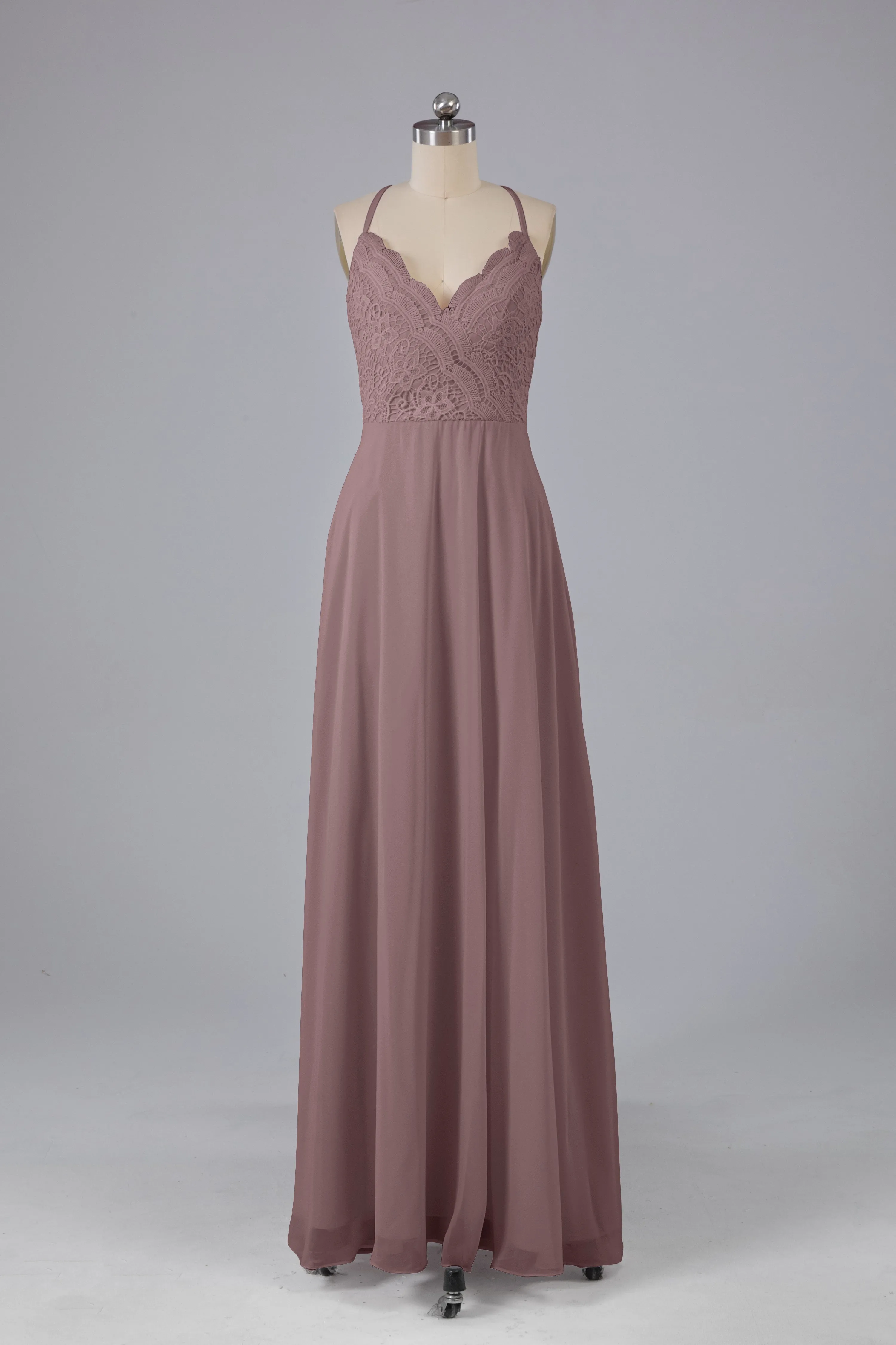 Backless Spaghetti Straps Lace Bridesmaid Dresses