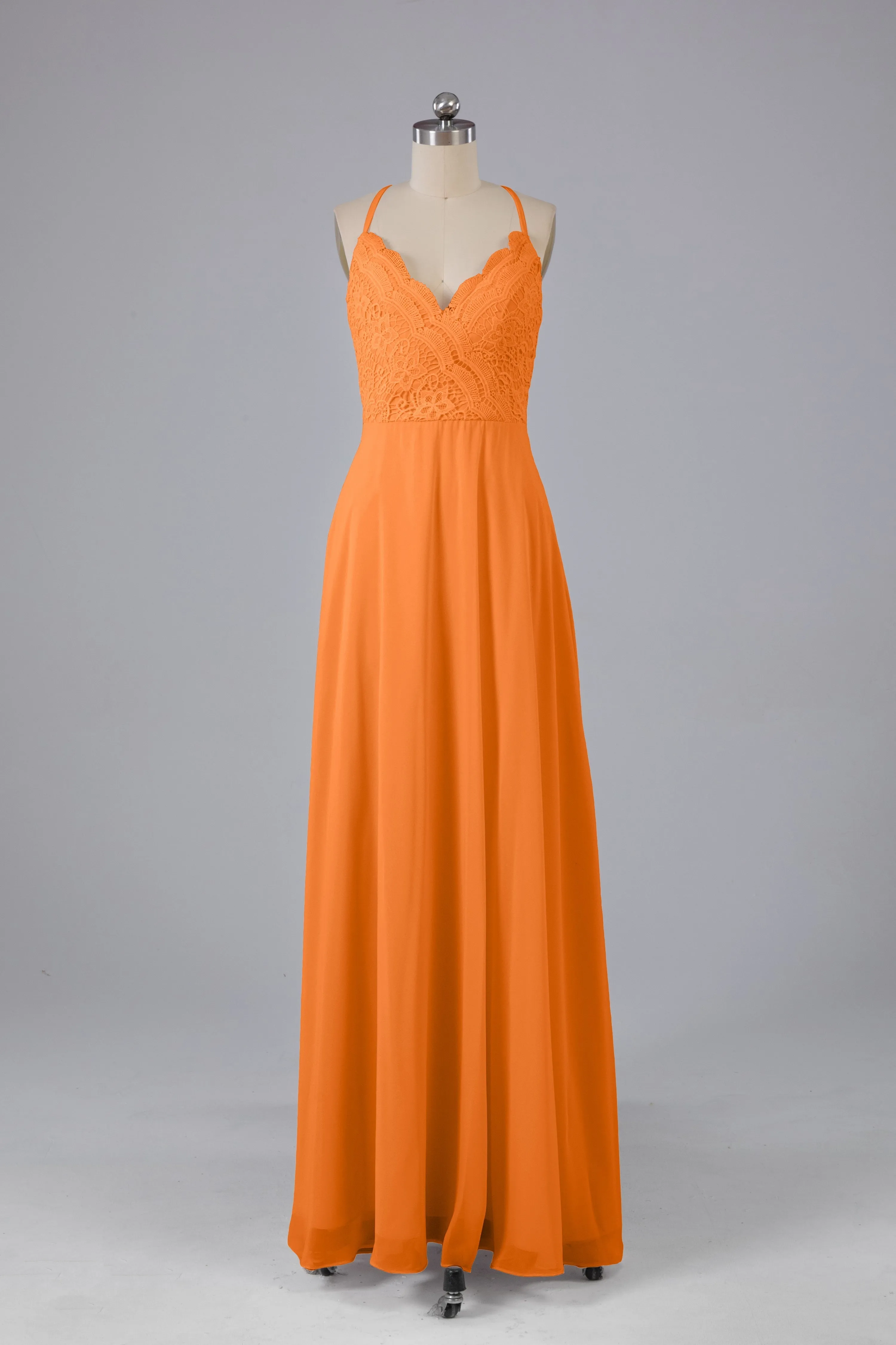 Backless Spaghetti Straps Lace Bridesmaid Dresses