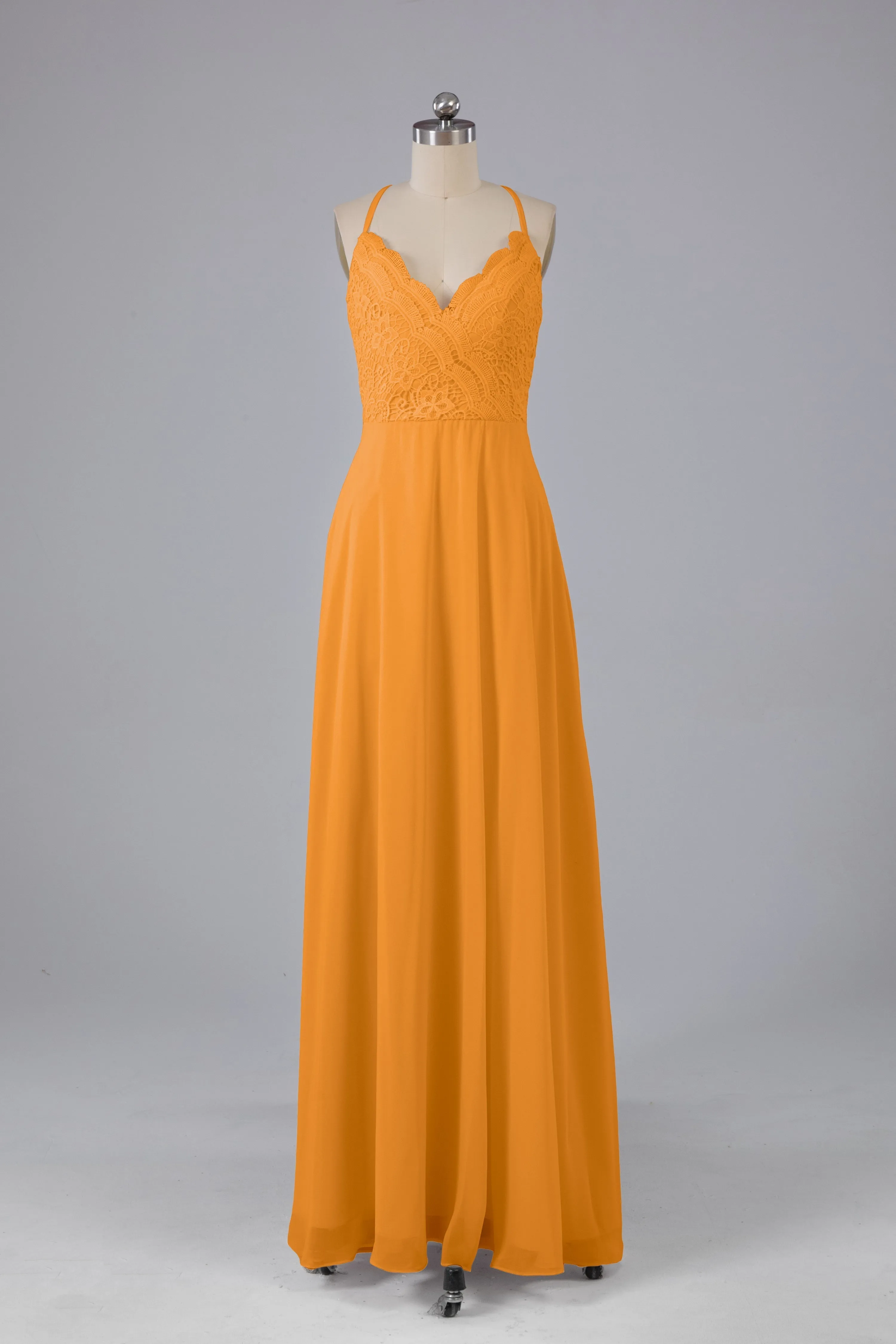 Backless Spaghetti Straps Lace Bridesmaid Dresses