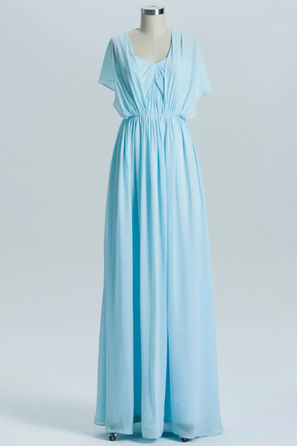 Blue Chiffon A-line Long Convertible Bridesmaid Dress
