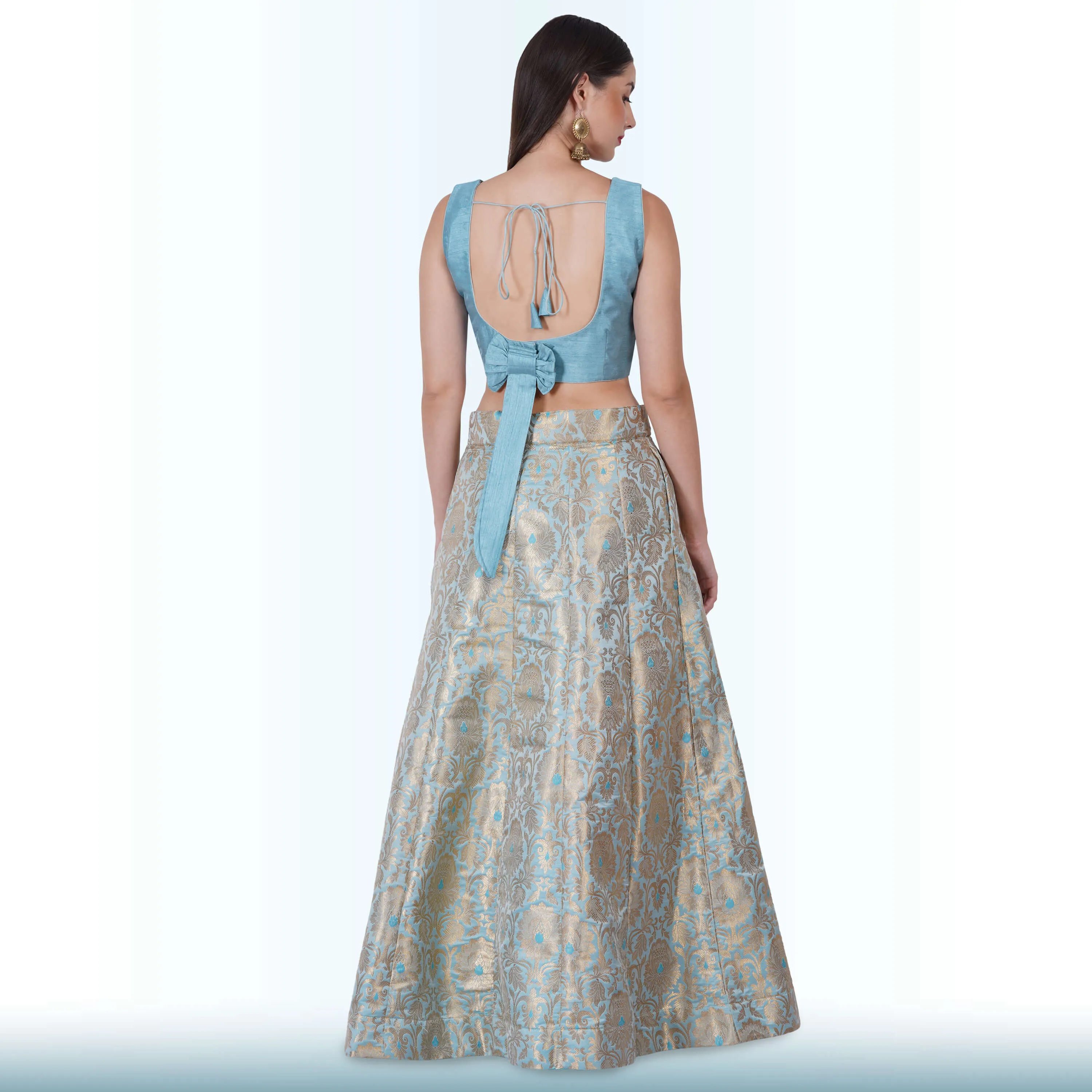 Brocade Lehenga for Wedding Guests - Blue