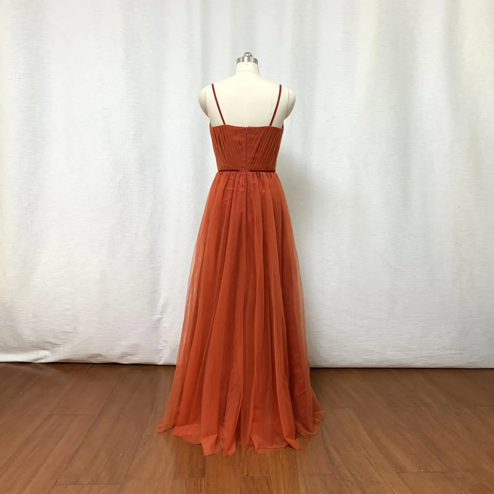 Burnt Orange Tulle Bridesmaid Dress 2025 Spaghetti Straps Boho