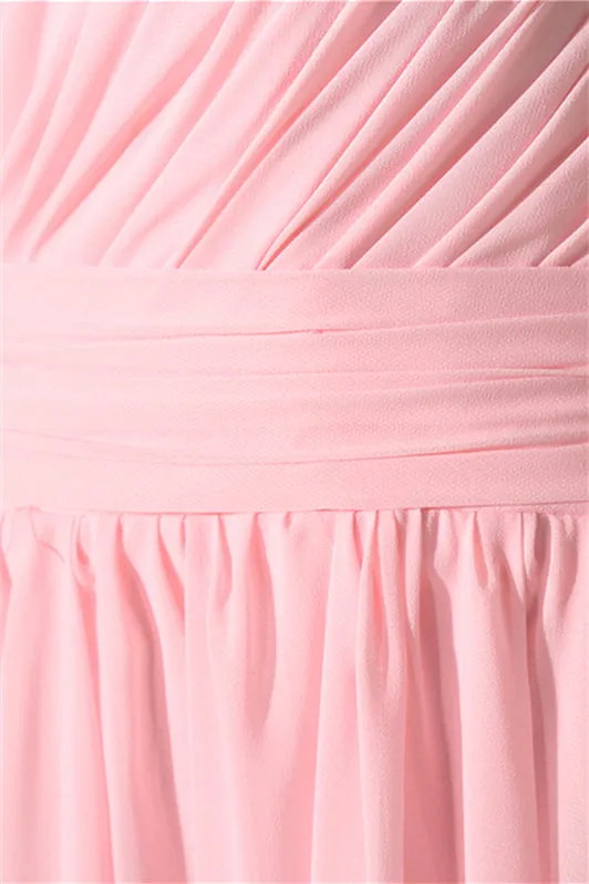 Chiffon Pink One Shoulder Long Bridesmaid Dresses