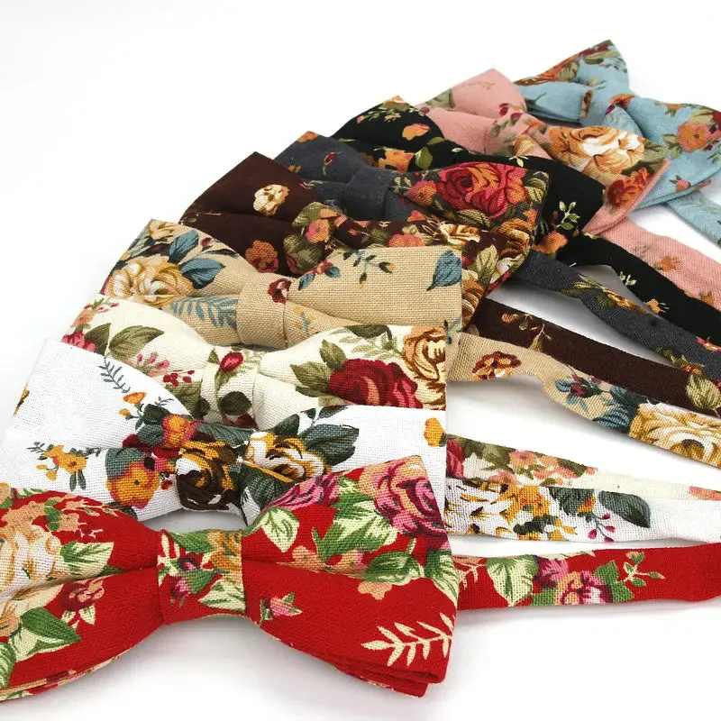 Country Style Floral Linen Bow Ties