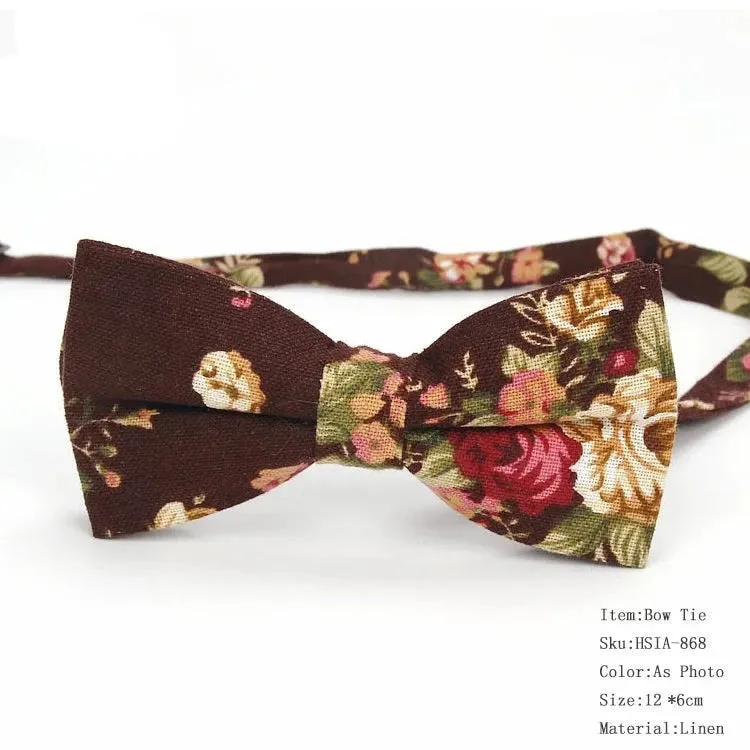 Country Style Floral Linen Bow Ties