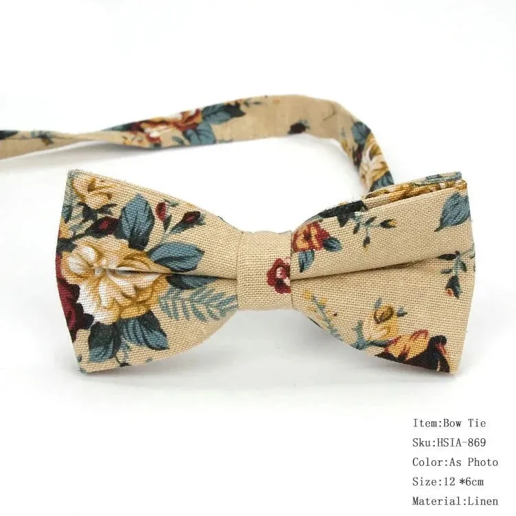 Country Style Floral Linen Bow Ties