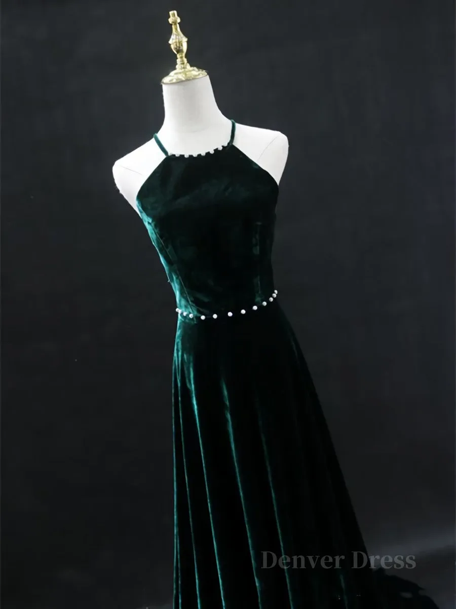 Dark Green Backless Long Prom Dresses Dark Green Long Formal Evening Bridesmaid Dresses