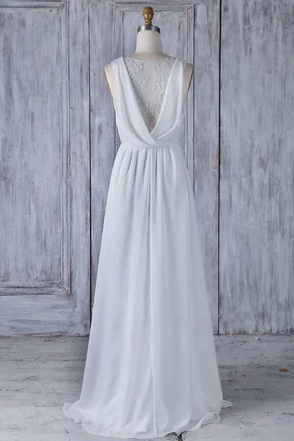 Elegant Long A-line Ruffle Lace Chiffon Wedding Dress