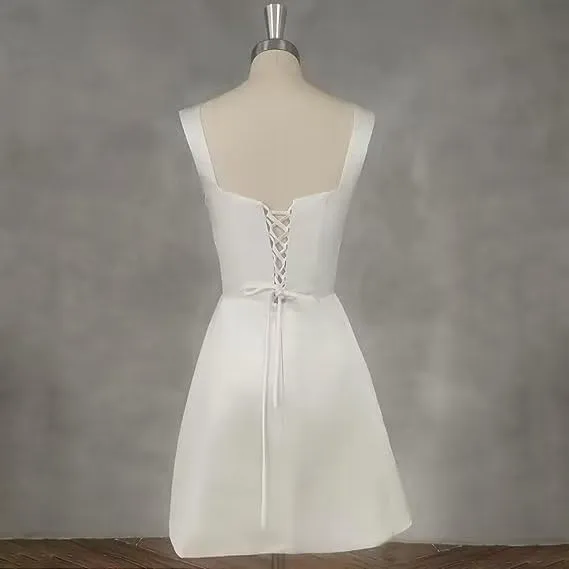 Elegant Short Wedding Dresses Women  White Lace -up Square Collar Spaghetti Straps Bridal Gown Above Knee Vestidos De Noiva