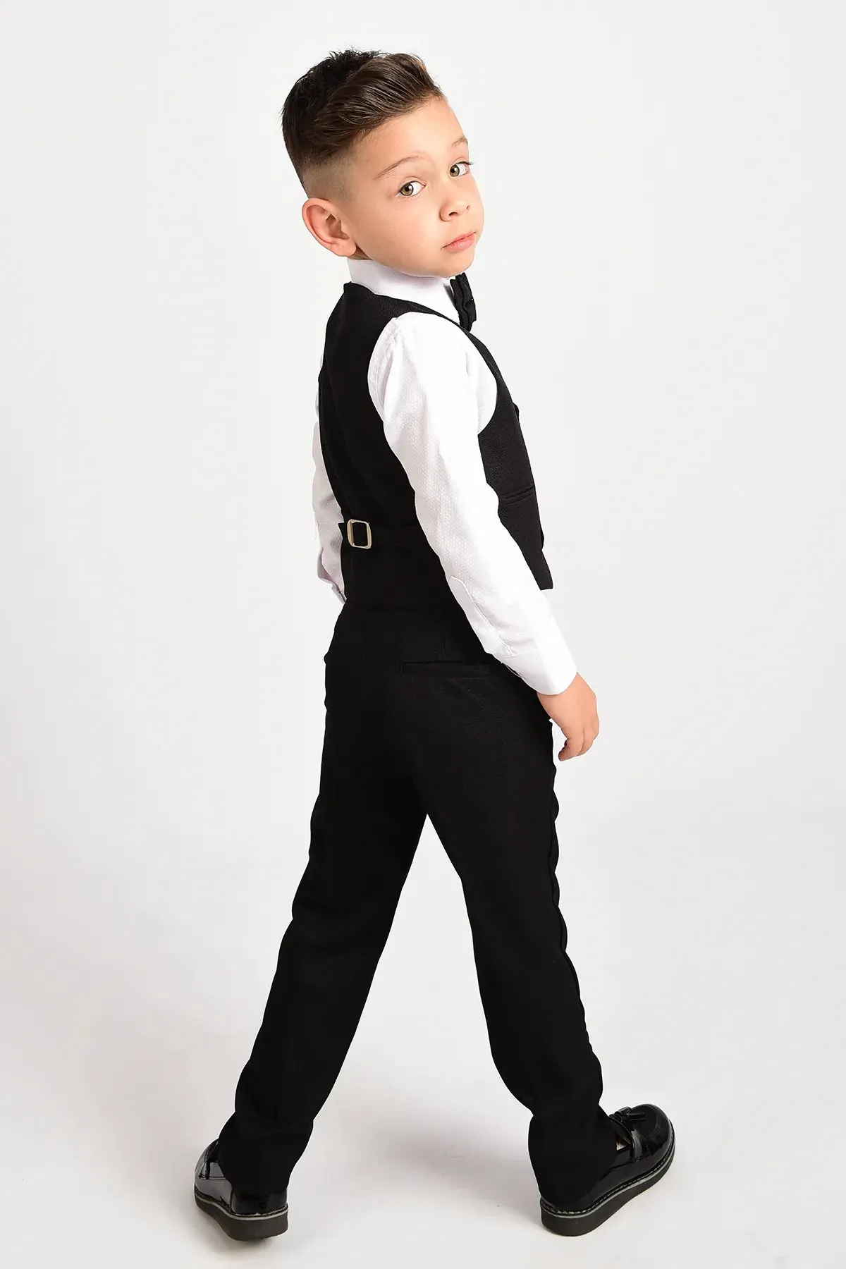 Entel Boy's Black Chain Tuxedo Vest and Bow Tie Suit