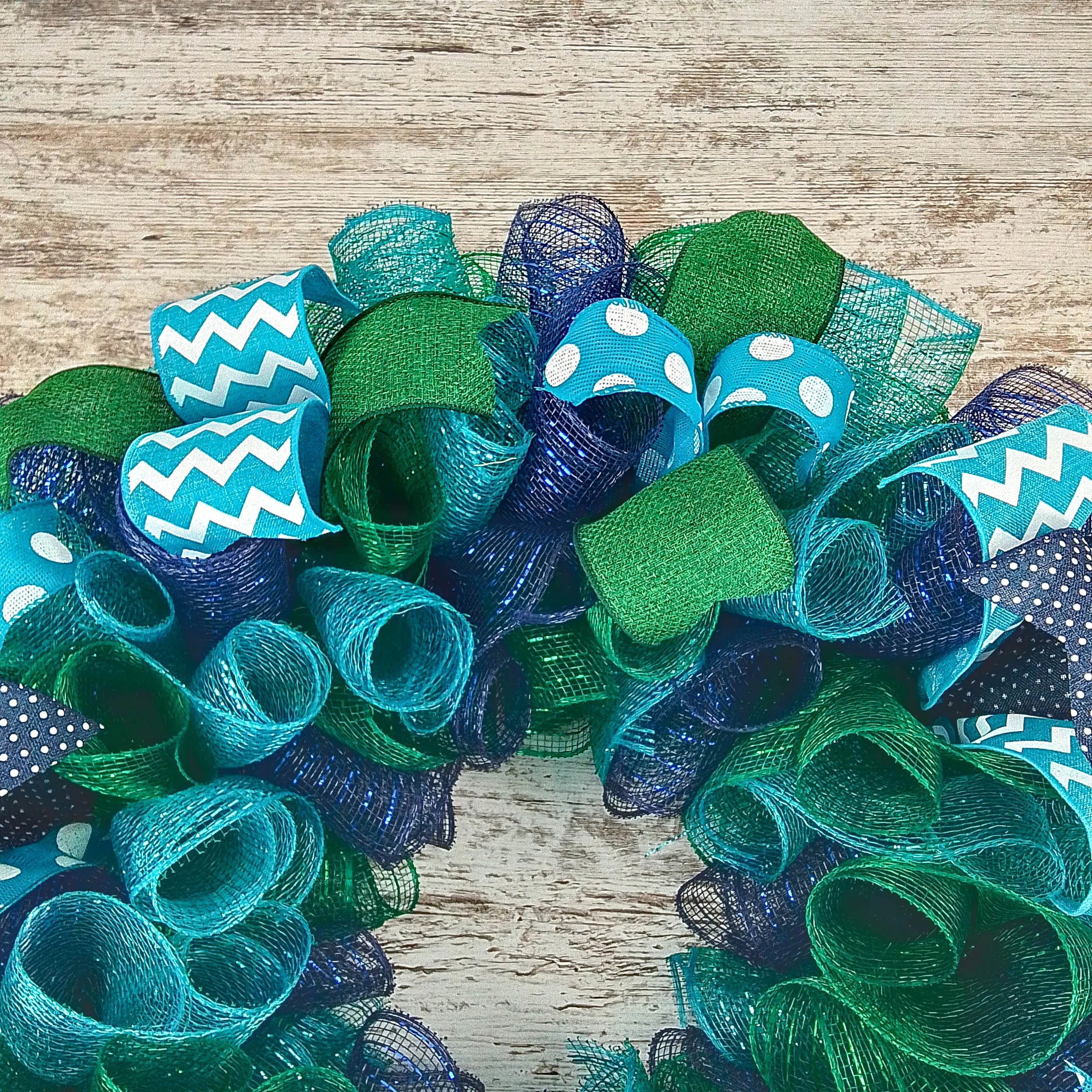 Everyday Monogram Mesh Door Wreath | Navy Blue Emerald Green Turquoise