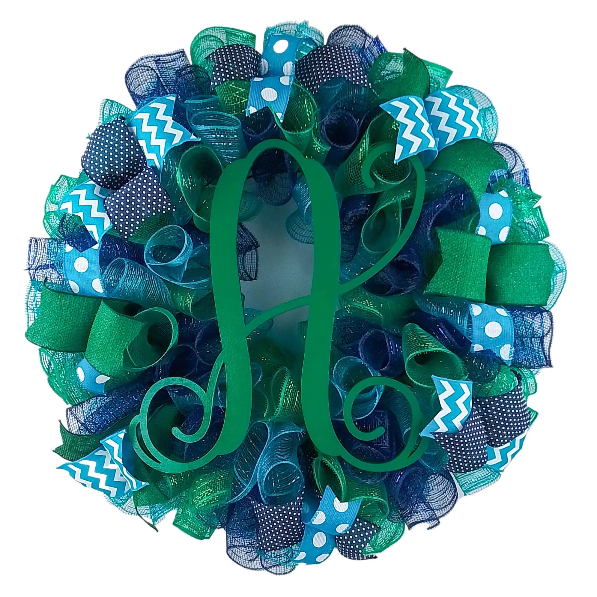 Everyday Monogram Mesh Door Wreath | Navy Blue Emerald Green Turquoise