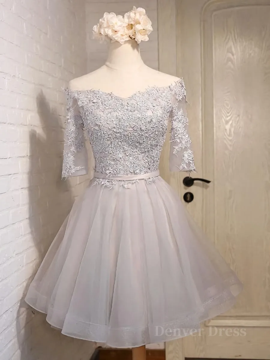 Half Sleeves Short Lace Prom Dresses Short Lace Homecoming Bridesmaid Dresses