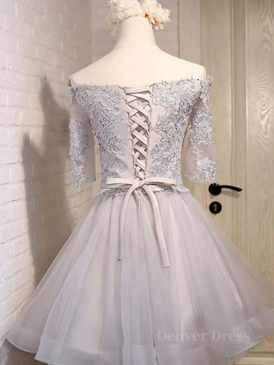 Half Sleeves Short Lace Prom Dresses Short Lace Homecoming Bridesmaid Dresses
