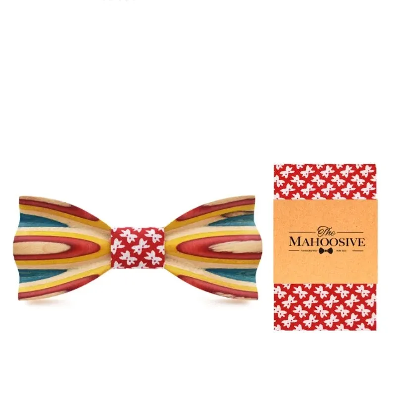 Hand Painted Wooden Bow Tie and Pocket Square Gift Box Sets