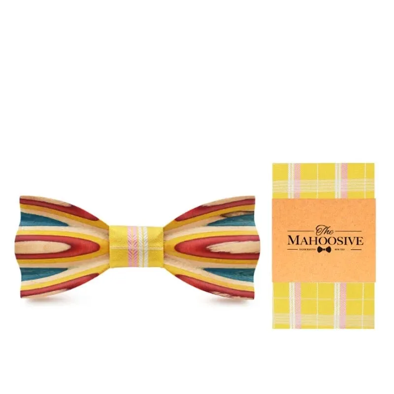 Hand Painted Wooden Bow Tie and Pocket Square Gift Box Sets