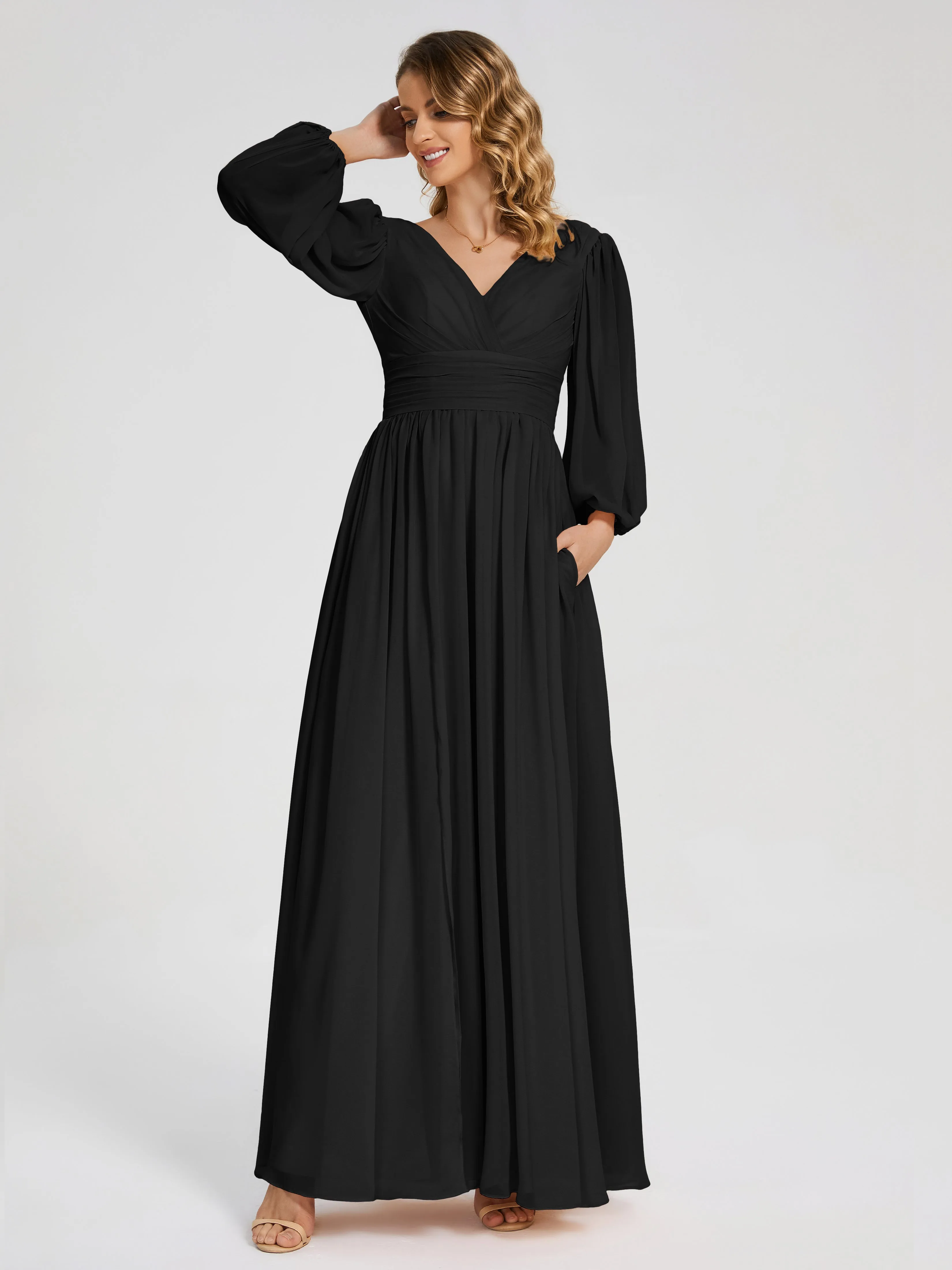 Journey Long Sleeves Split Chiffon Bridesmaid Dresses