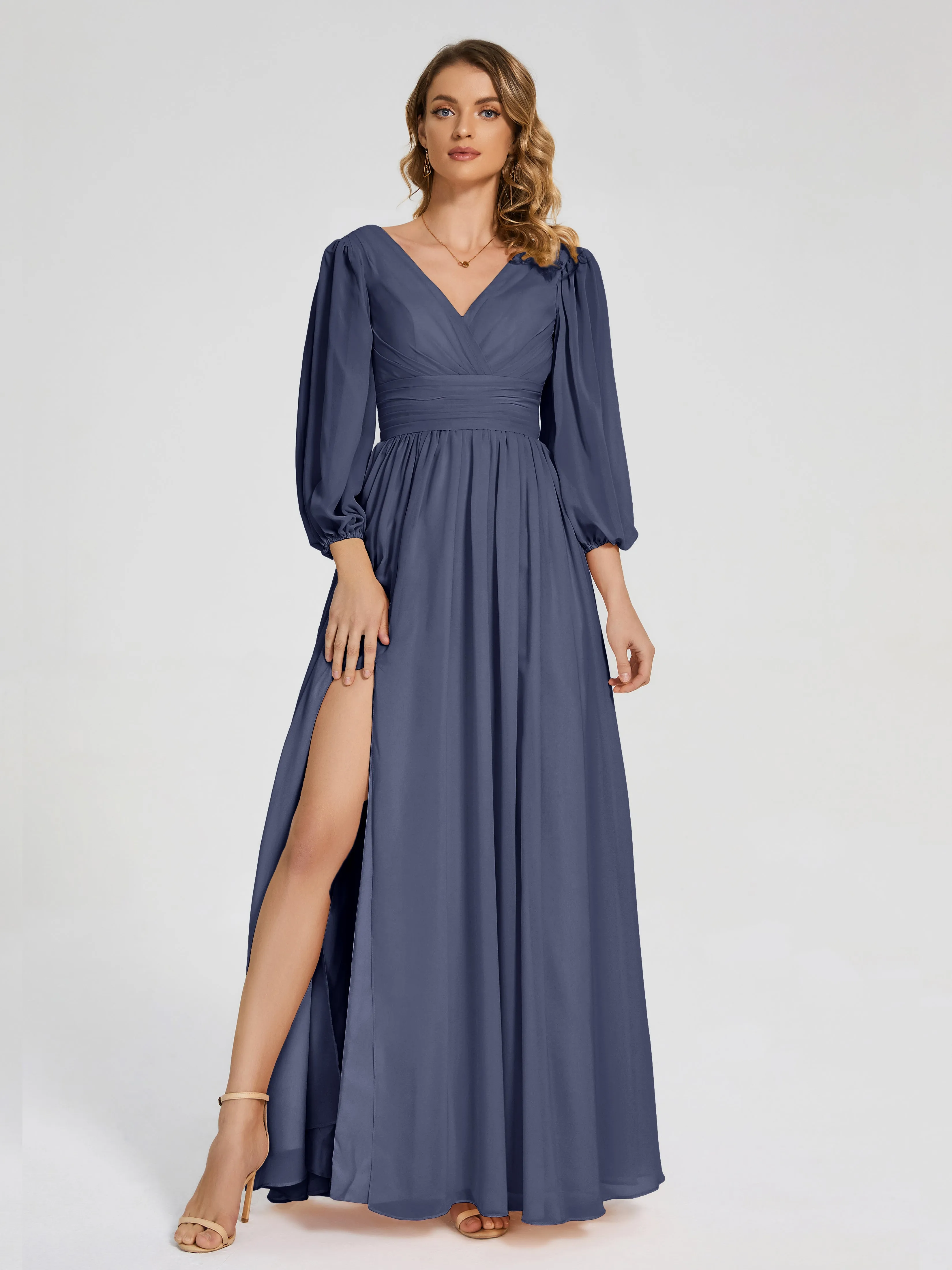 Journey Long Sleeves Split Chiffon Bridesmaid Dresses