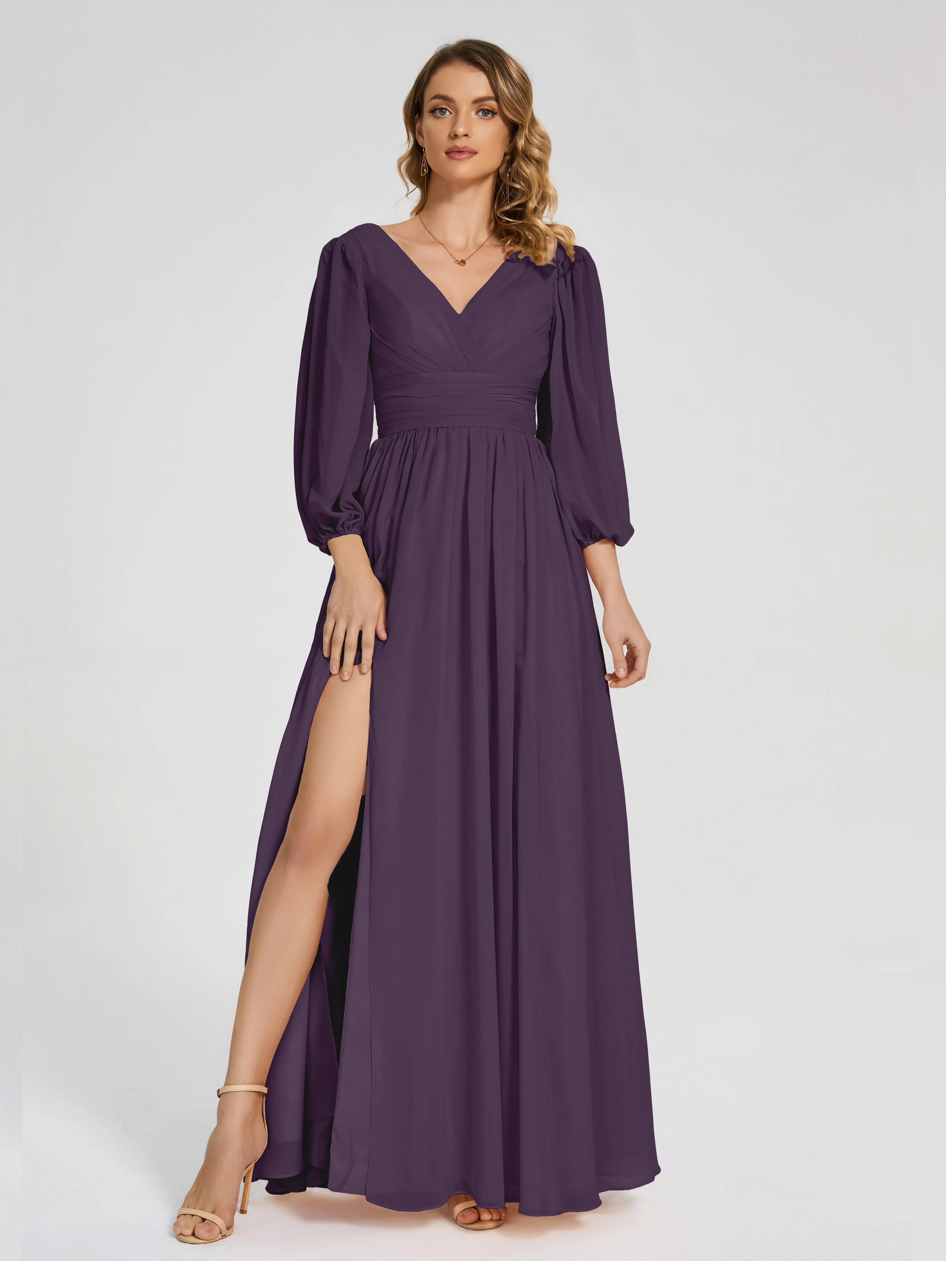 Journey Long Sleeves Split Chiffon Bridesmaid Dresses