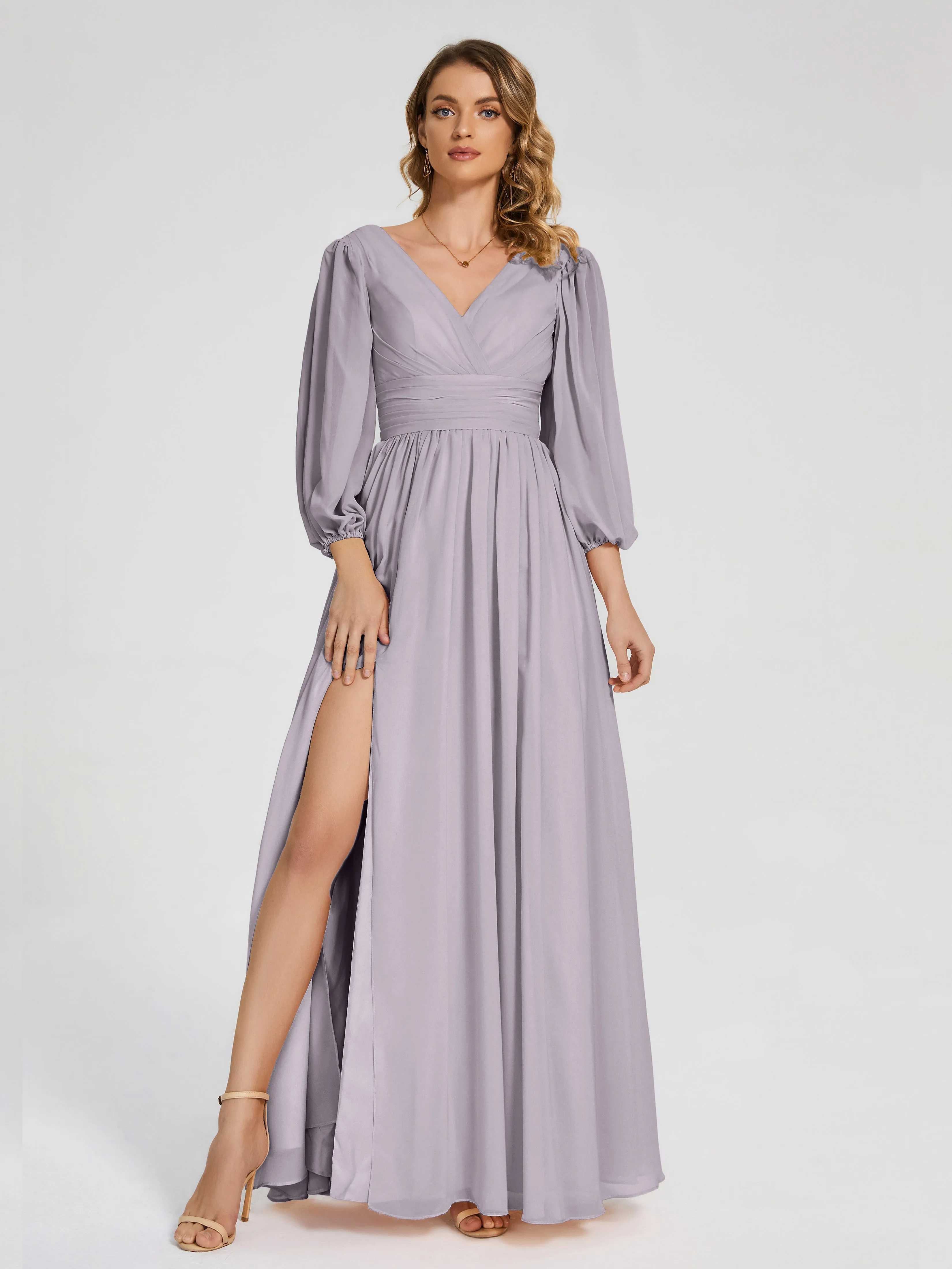 Journey Long Sleeves Split Chiffon Bridesmaid Dresses
