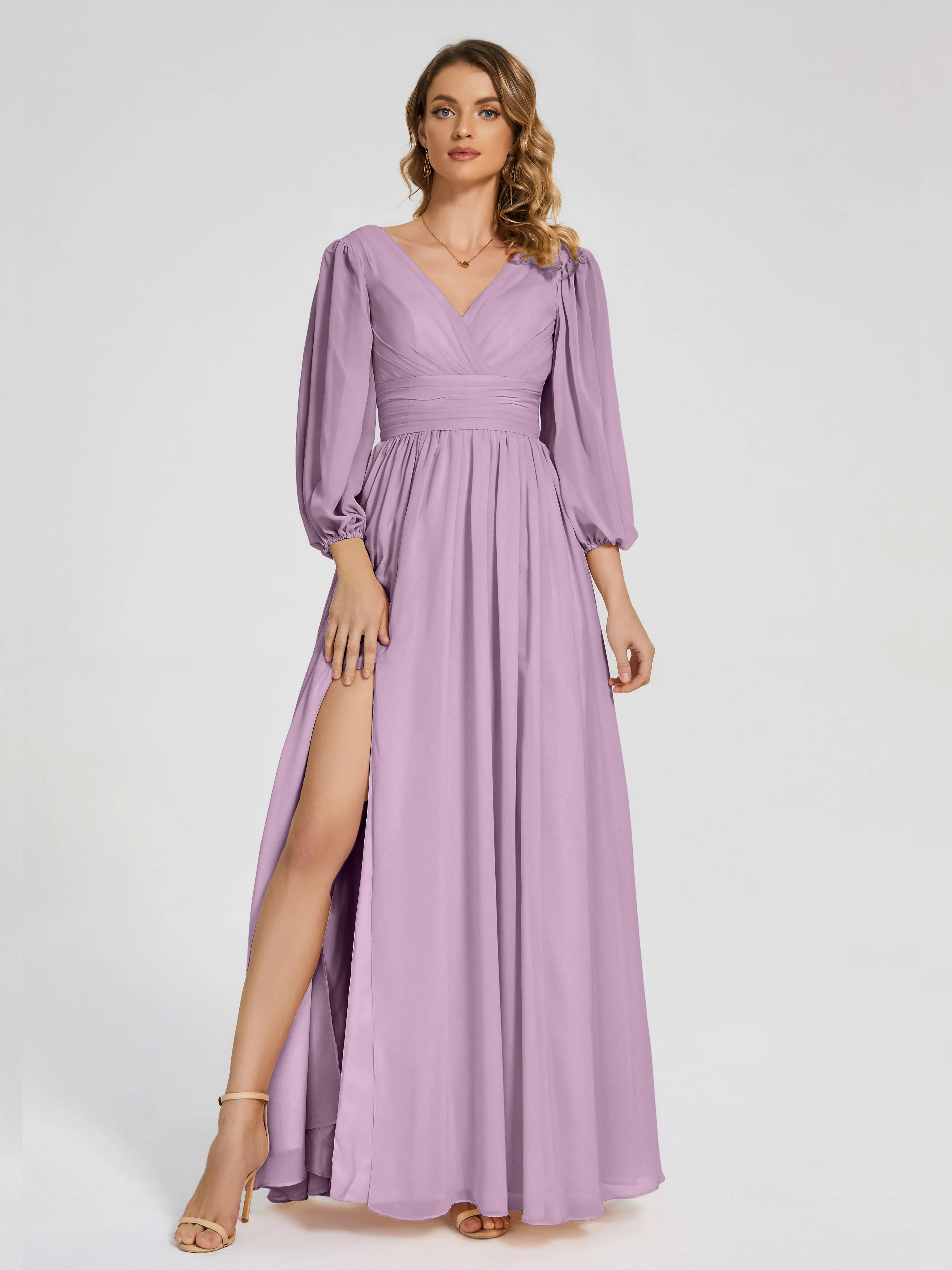 Journey Long Sleeves Split Chiffon Bridesmaid Dresses