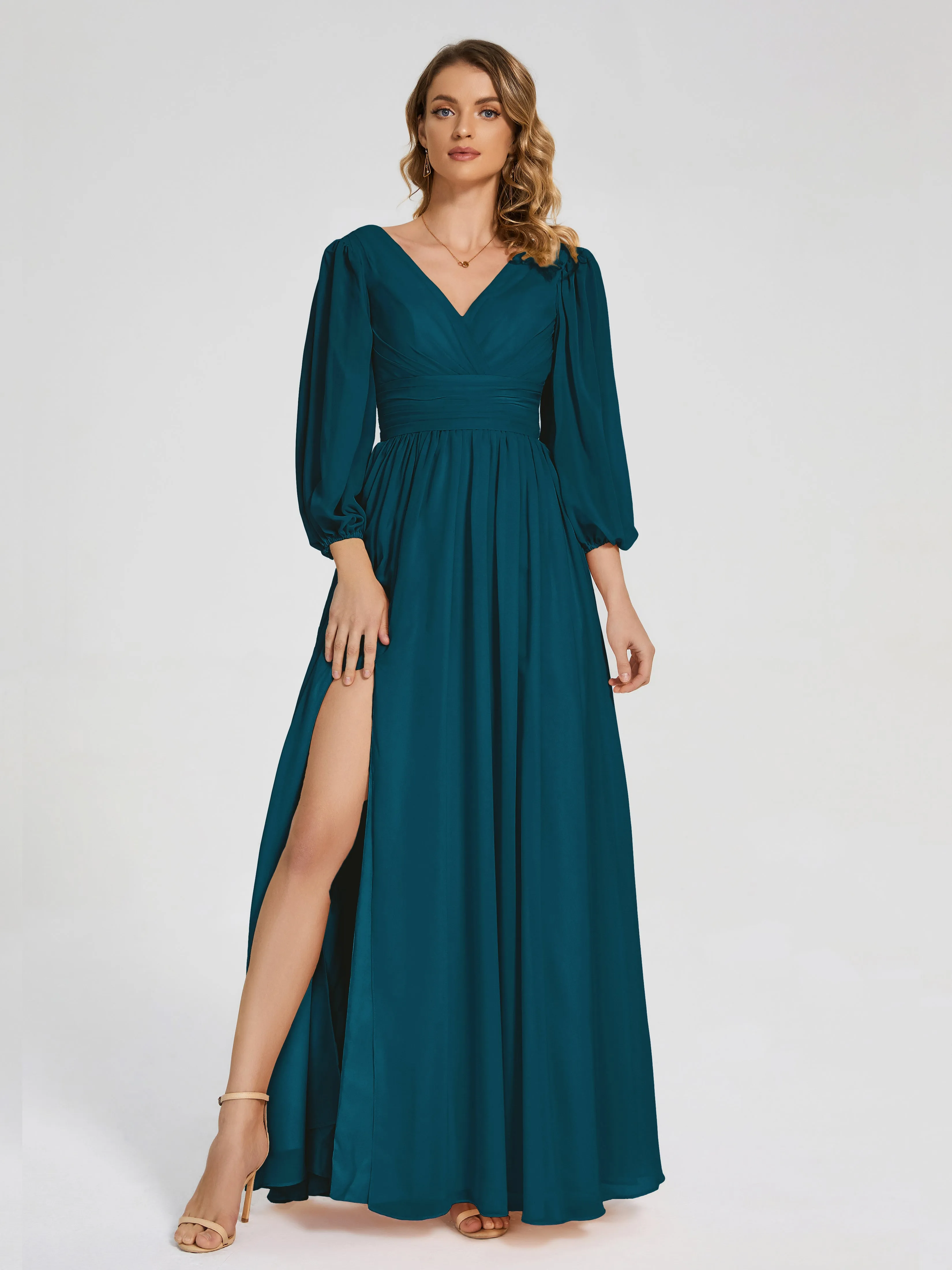 Journey Long Sleeves Split Chiffon Bridesmaid Dresses