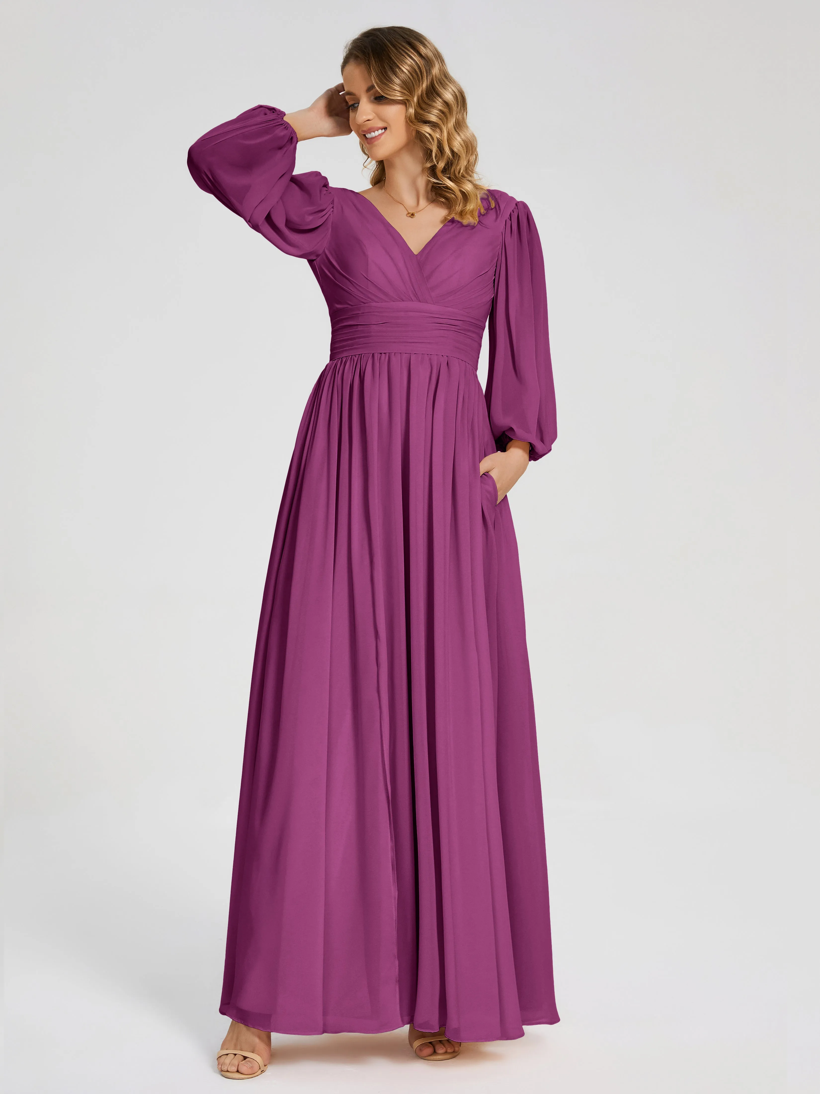 Journey Long Sleeves Split Chiffon Bridesmaid Dresses