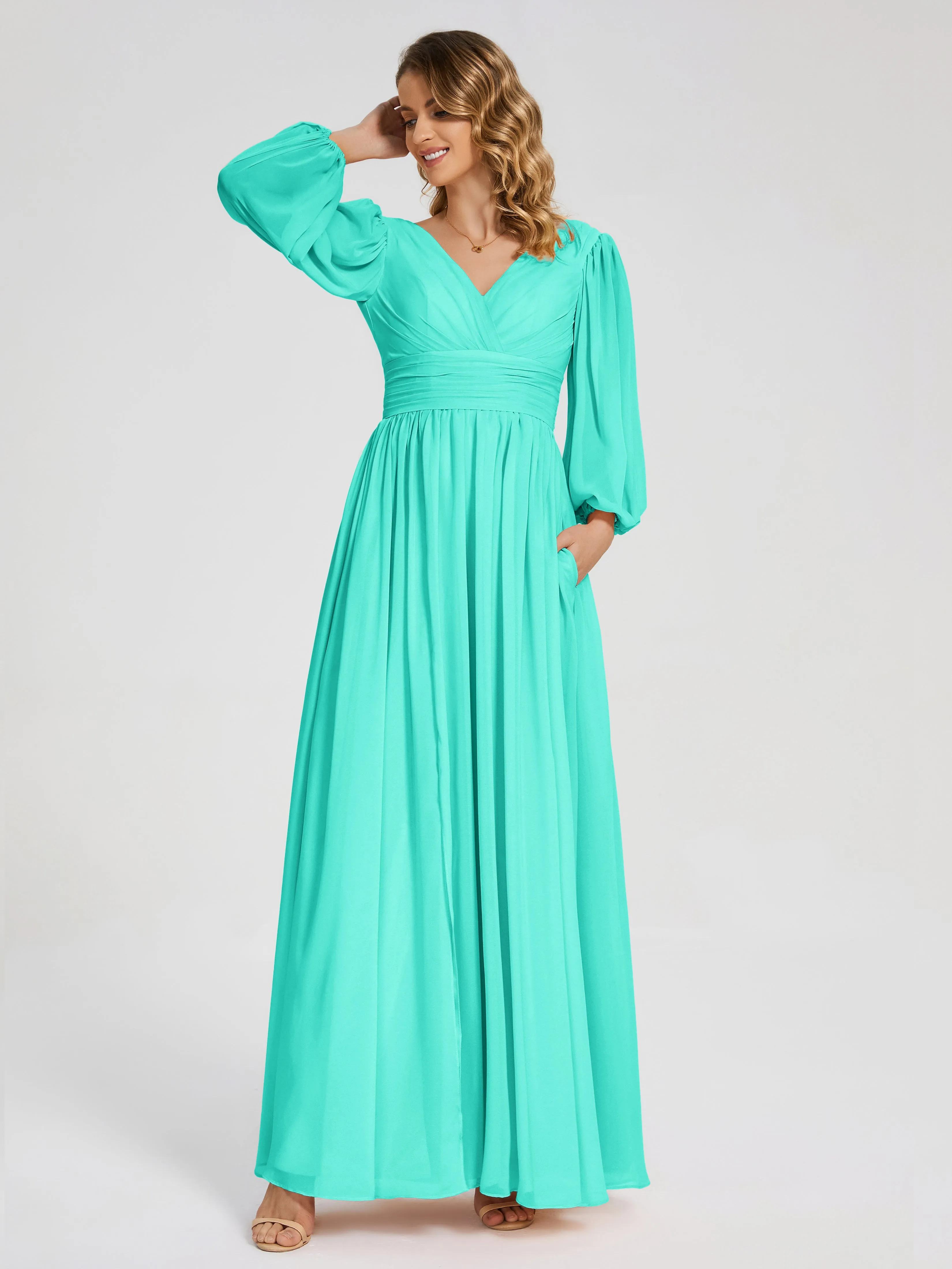 Journey Long Sleeves Split Chiffon Bridesmaid Dresses